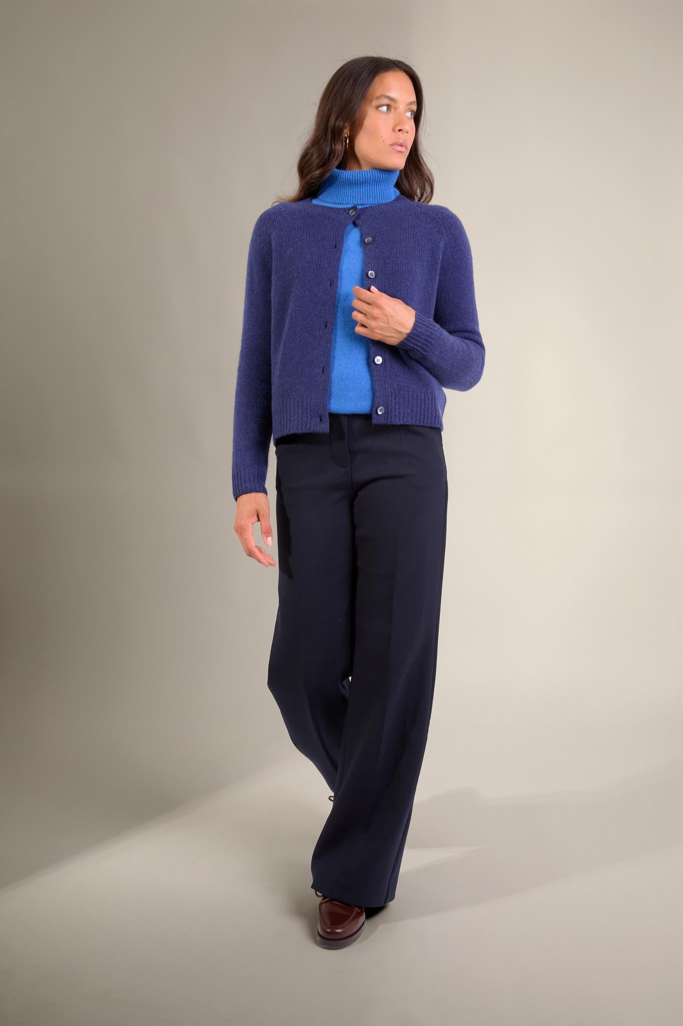RABTEN cardigan col rond 8 fils bleu nuit 100% cachemire