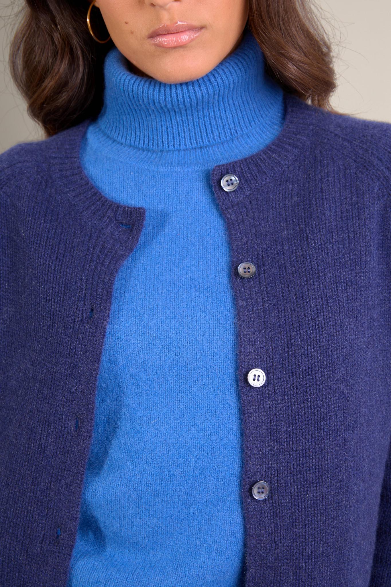RABTEN cardigan col rond 8 fils bleu nuit 100% cachemire