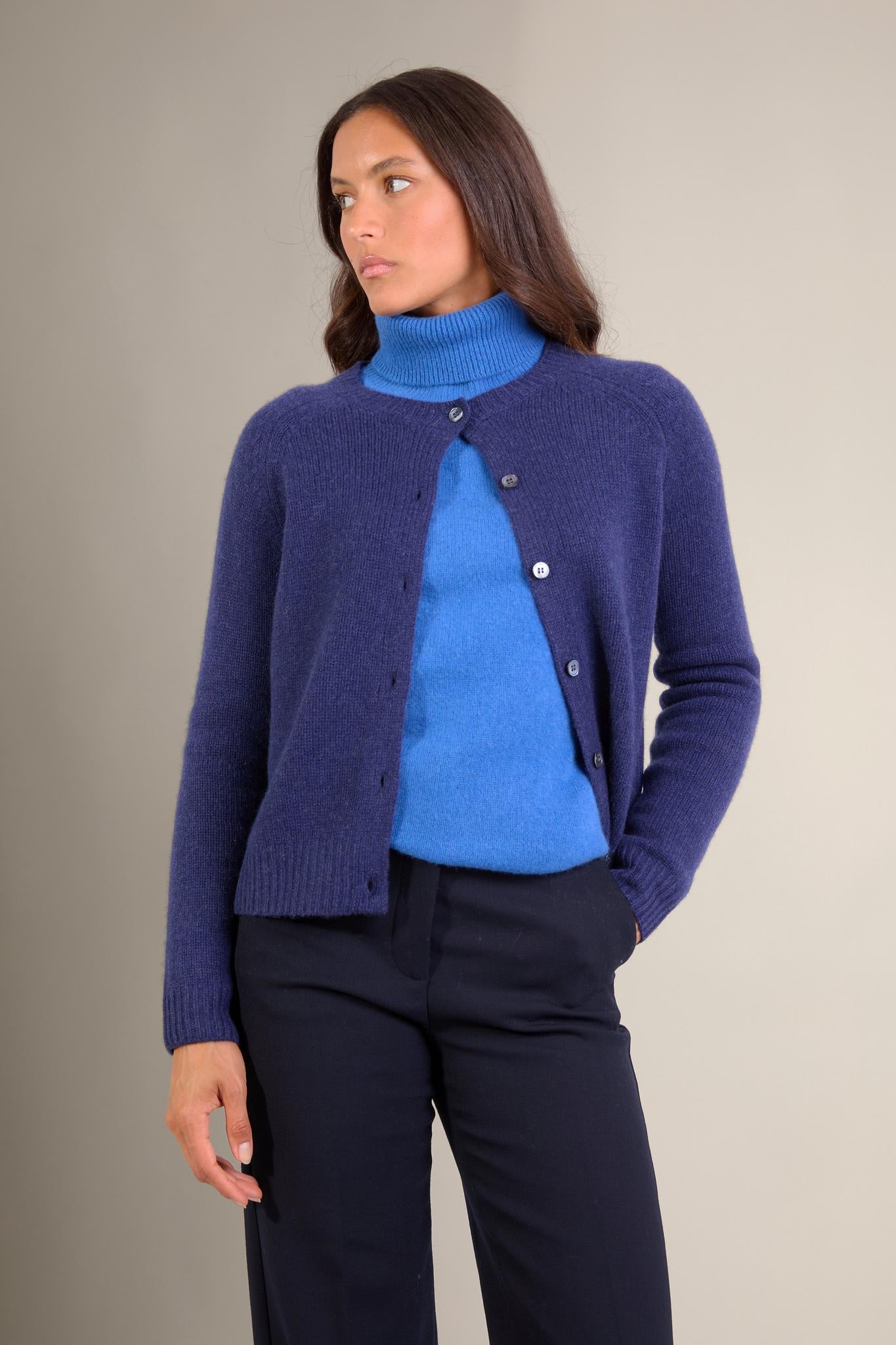 RABTEN cardigan col rond 8 fils bleu nuit 100% cachemire