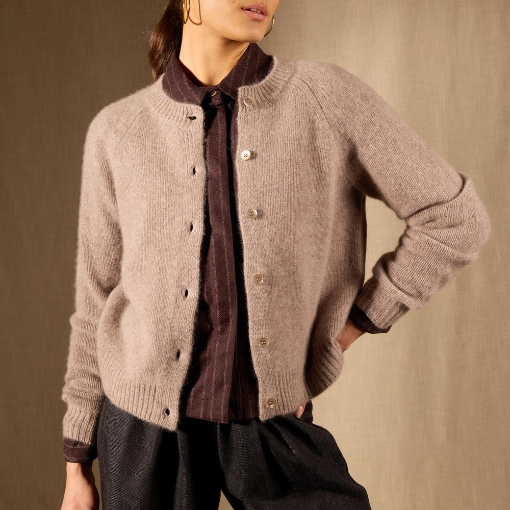 RABTEN cardigan col rond 8 fils caribou chiné 100% cachemire