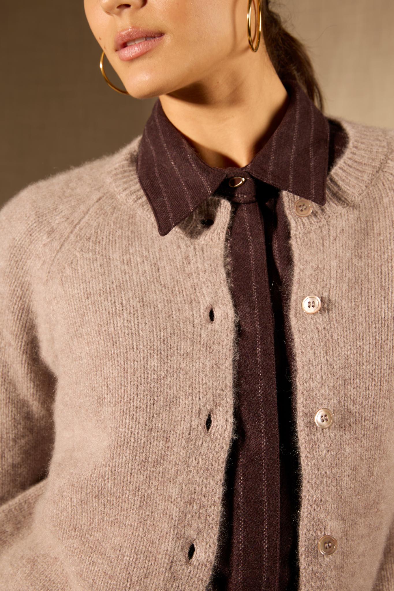 RABTEN cardigan col rond 8 fils caribou chiné 100% cachemire
