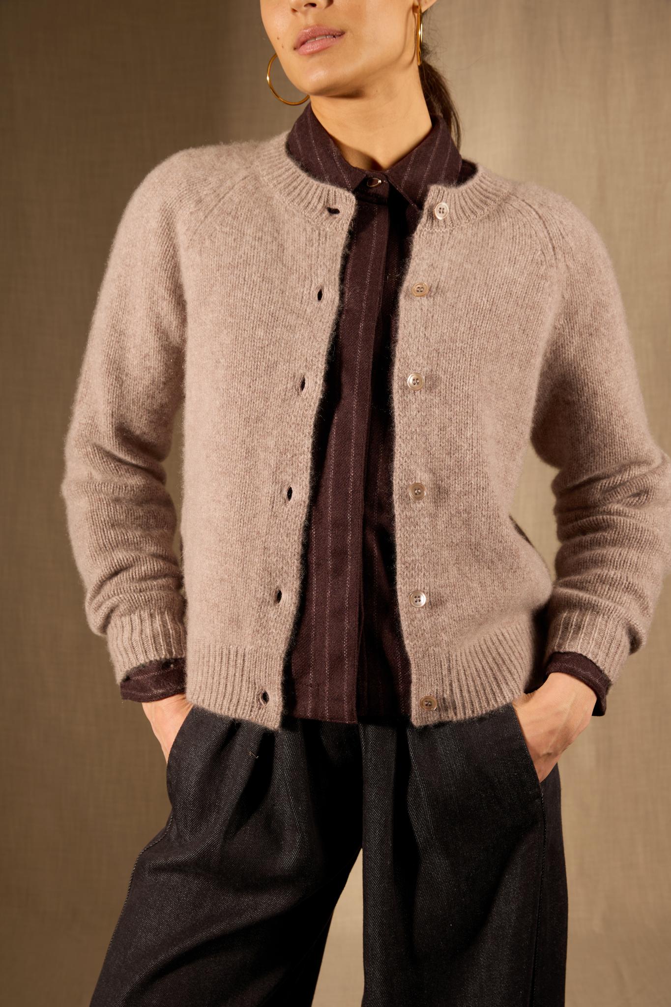 RABTEN cardigan col rond 8 fils caribou chiné 100% cachemire