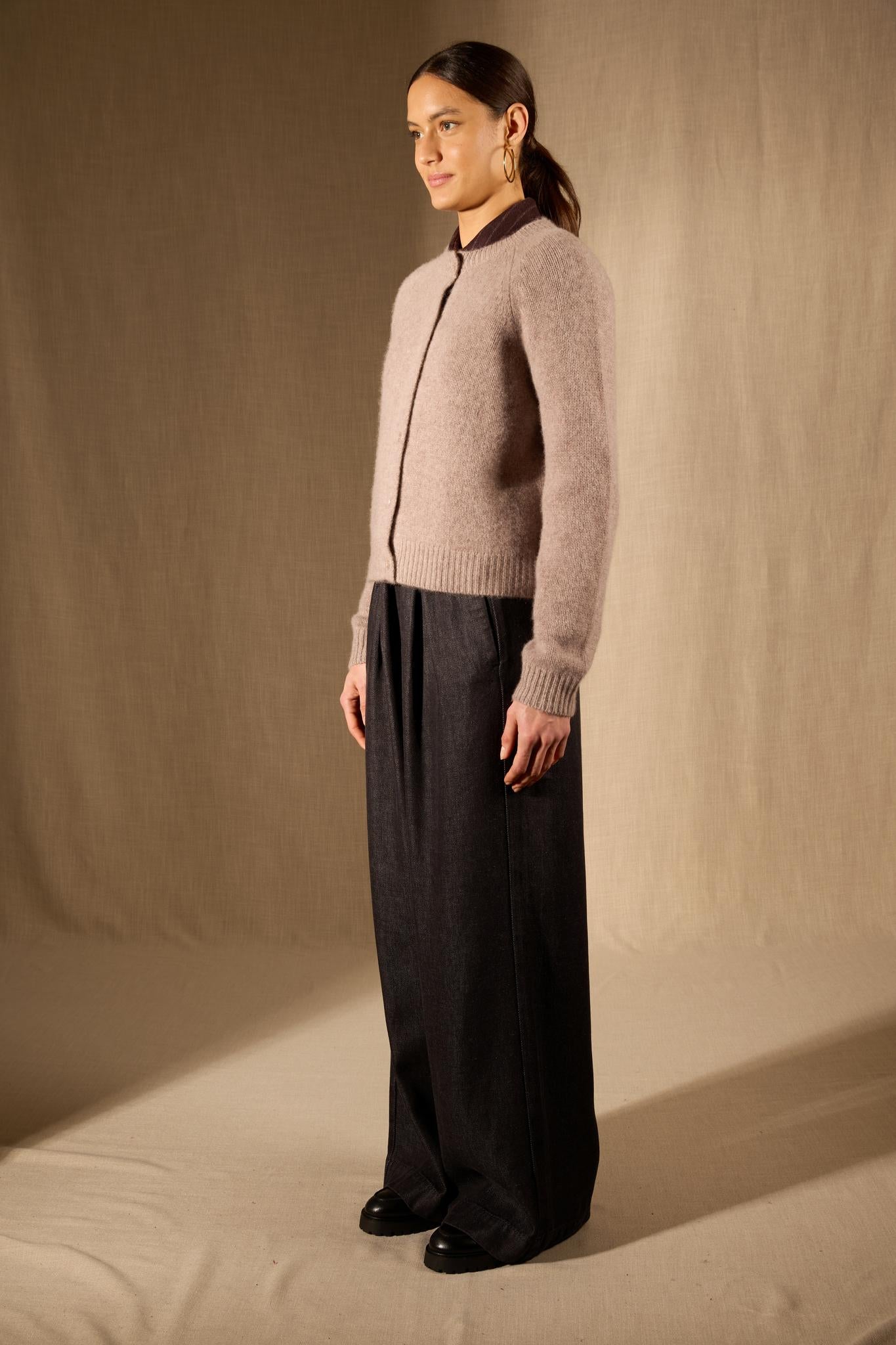 RABTEN cardigan col rond 8 fils caribou chiné 100% cachemire