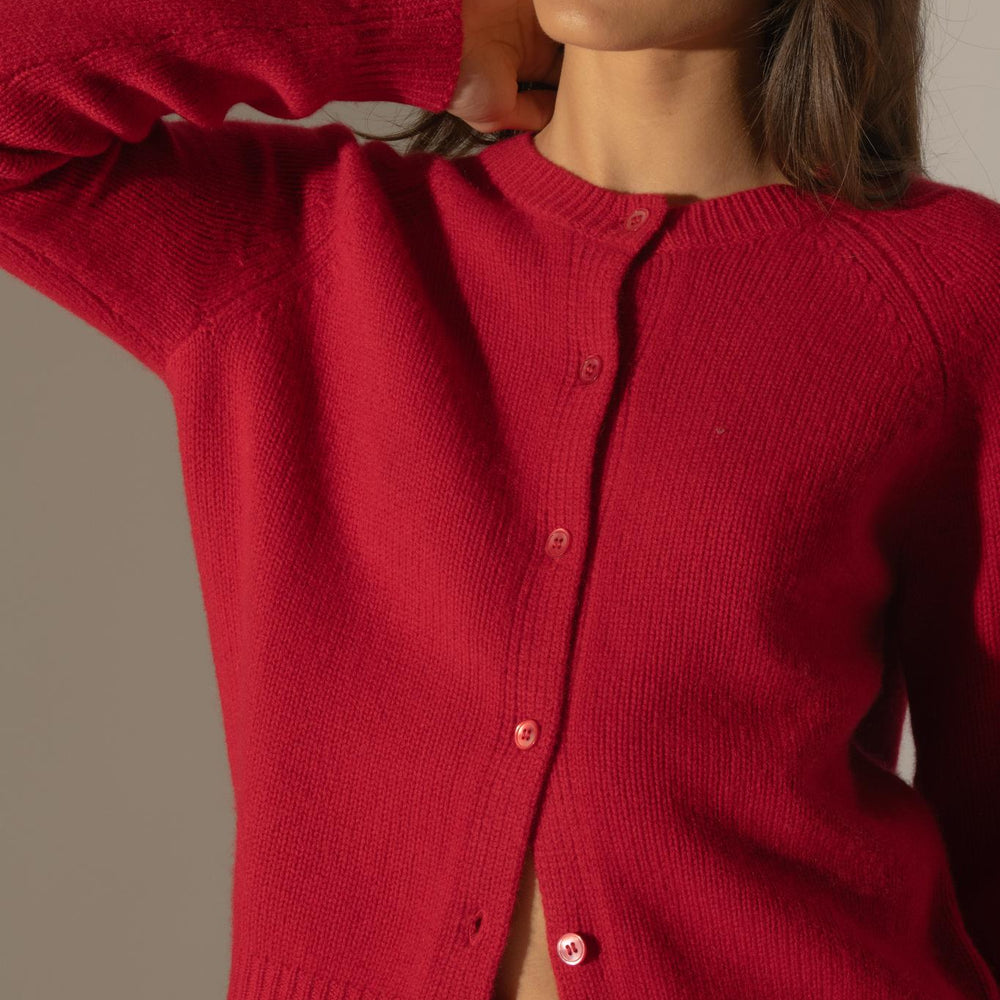 RABTEN cardigan col rond 8 fils framboise 100% cachemire