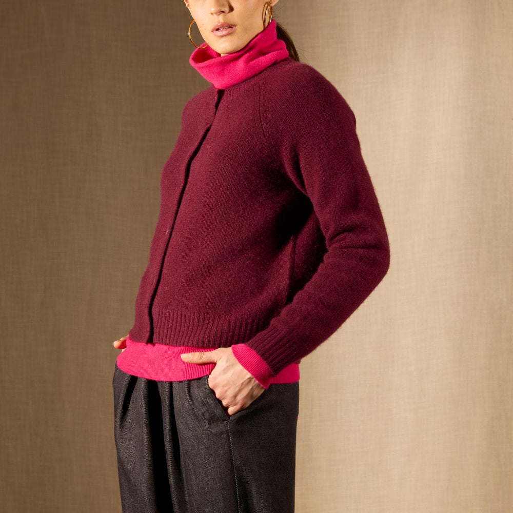 RABTEN cardigan col rond 8 fils mûre 100% cachemire