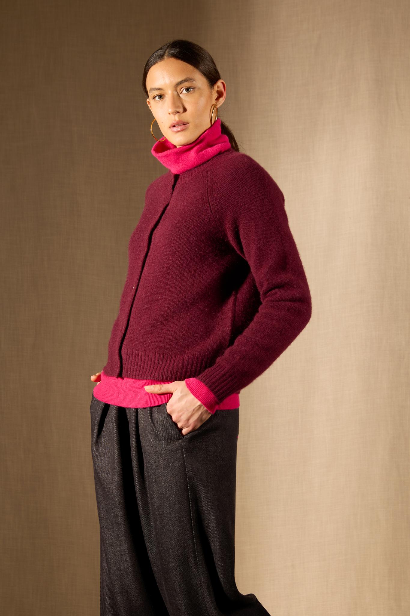 RABTEN cardigan col rond 8 fils mûre 100% cachemire