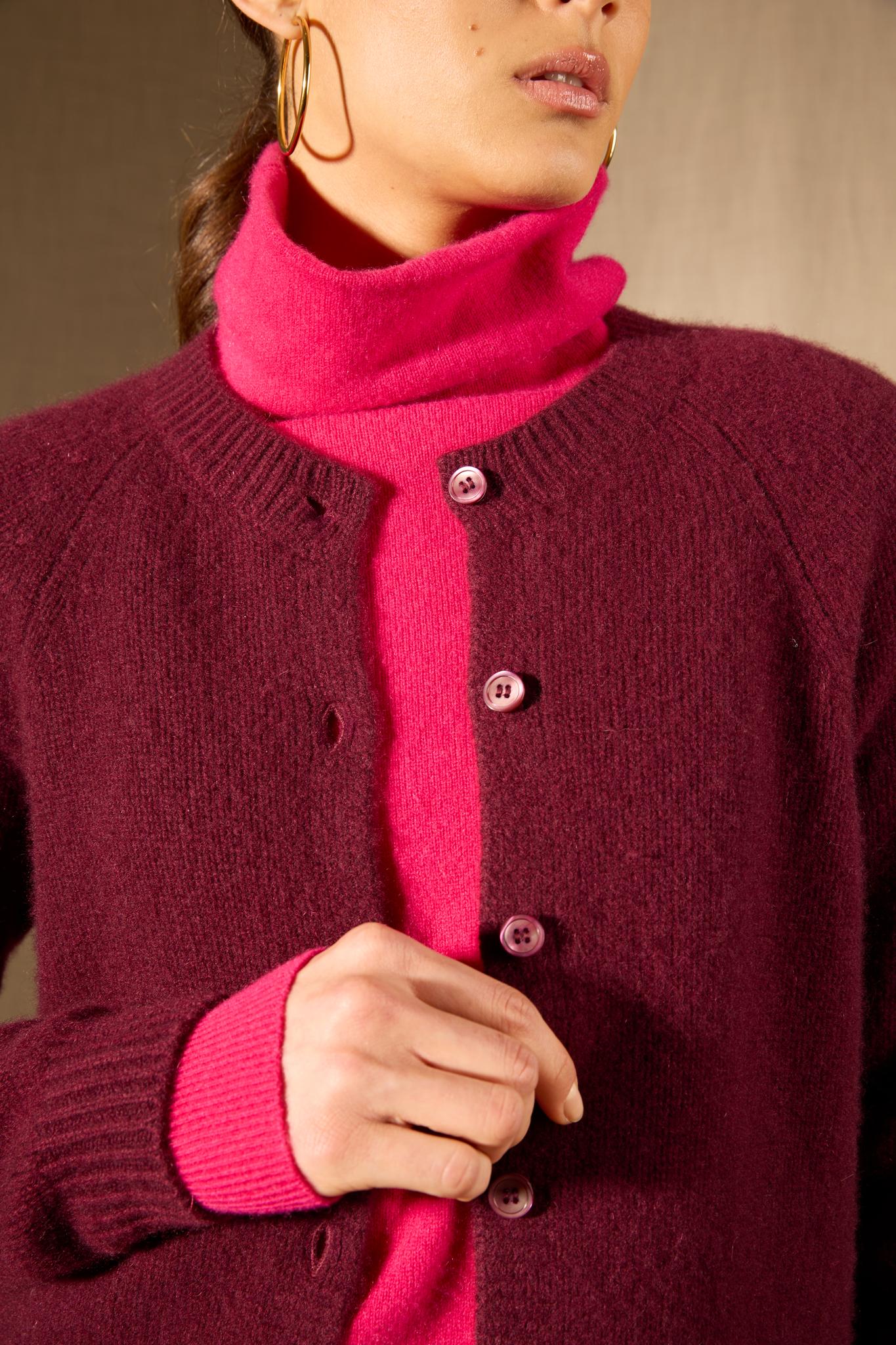 RABTEN cardigan col rond 8 fils mûre 100% cachemire
