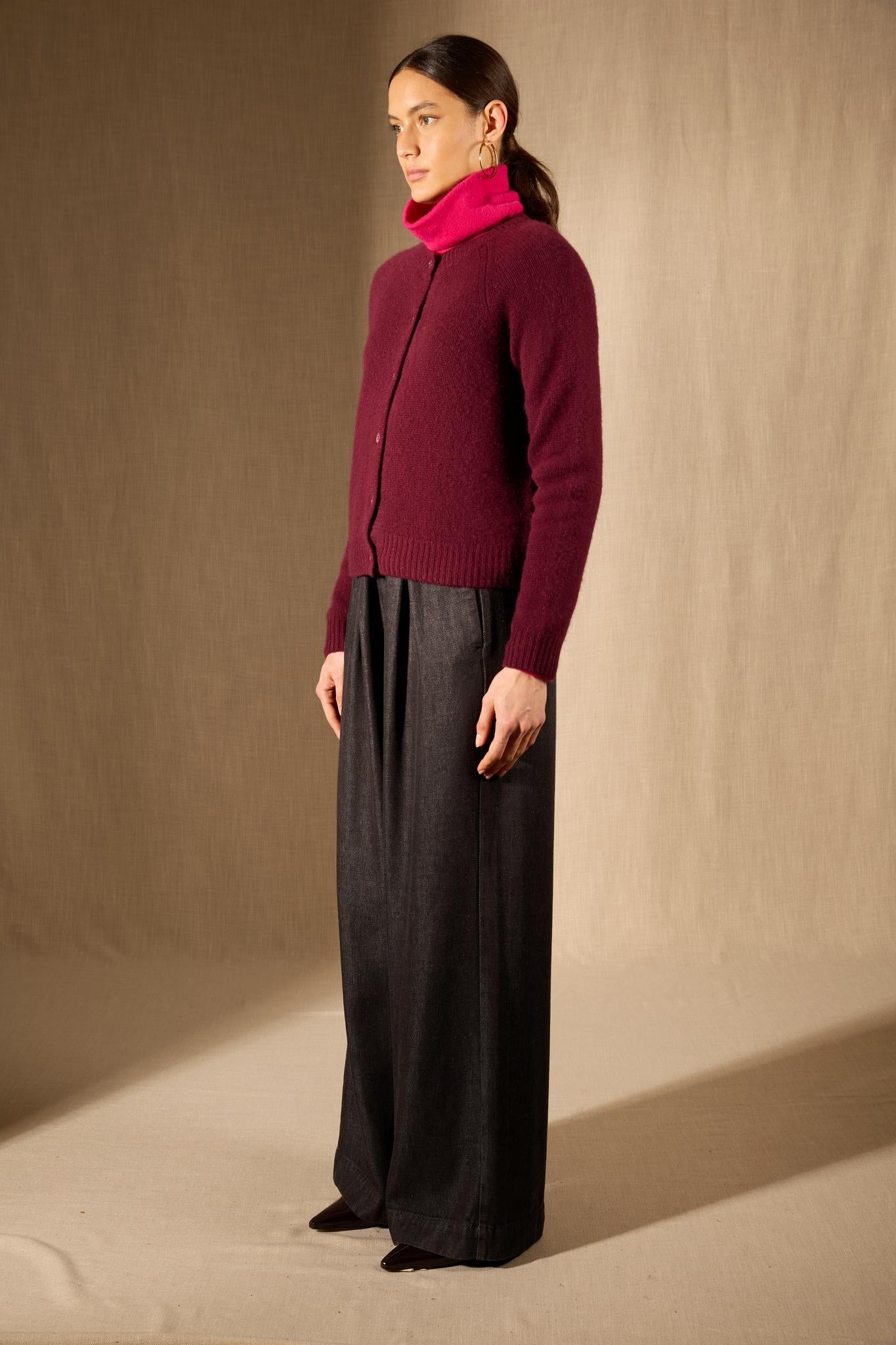 RABTEN cardigan col rond 8 fils mûre 100% cachemire