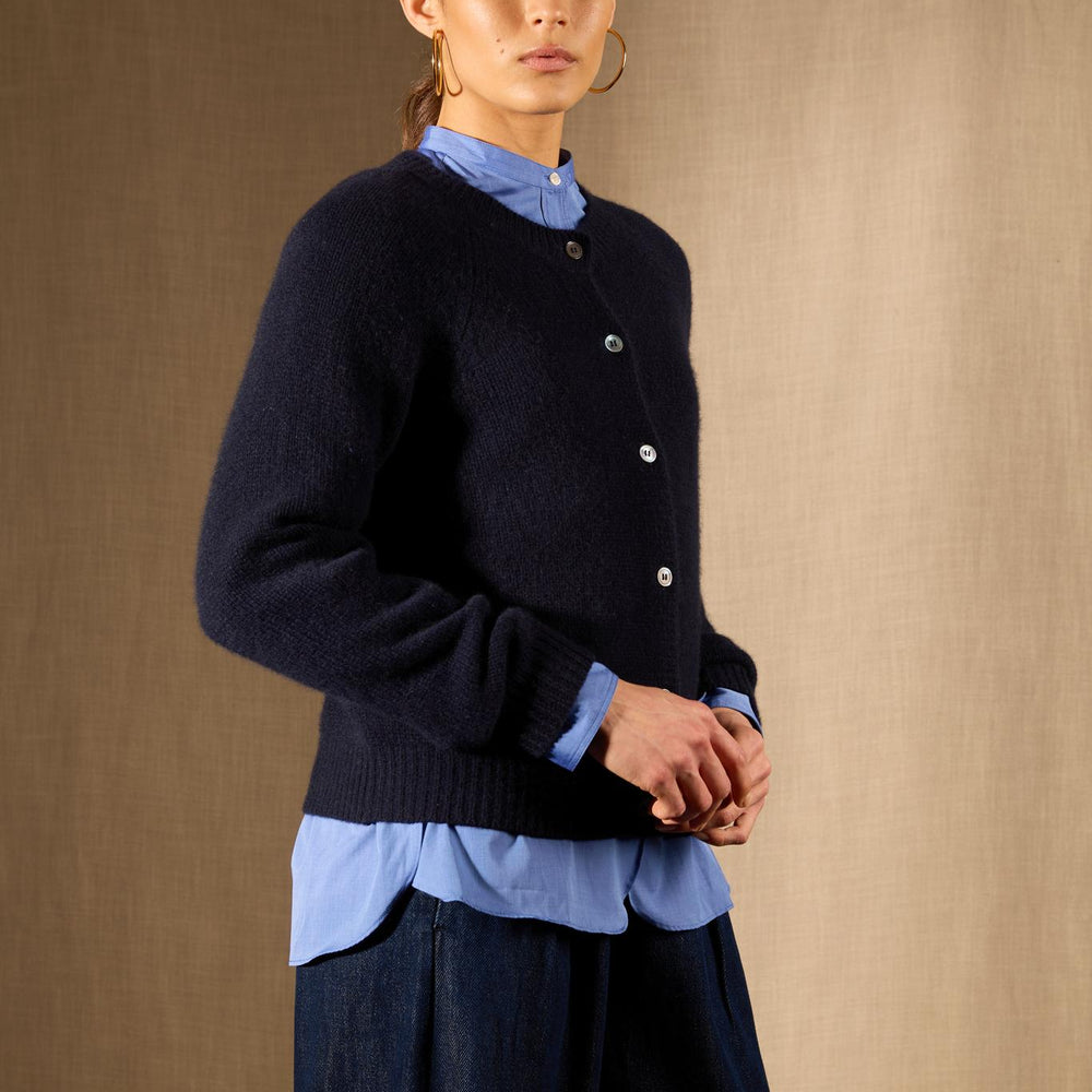 RABTEN cardigan col rond 8 fils navy 100% cachemire