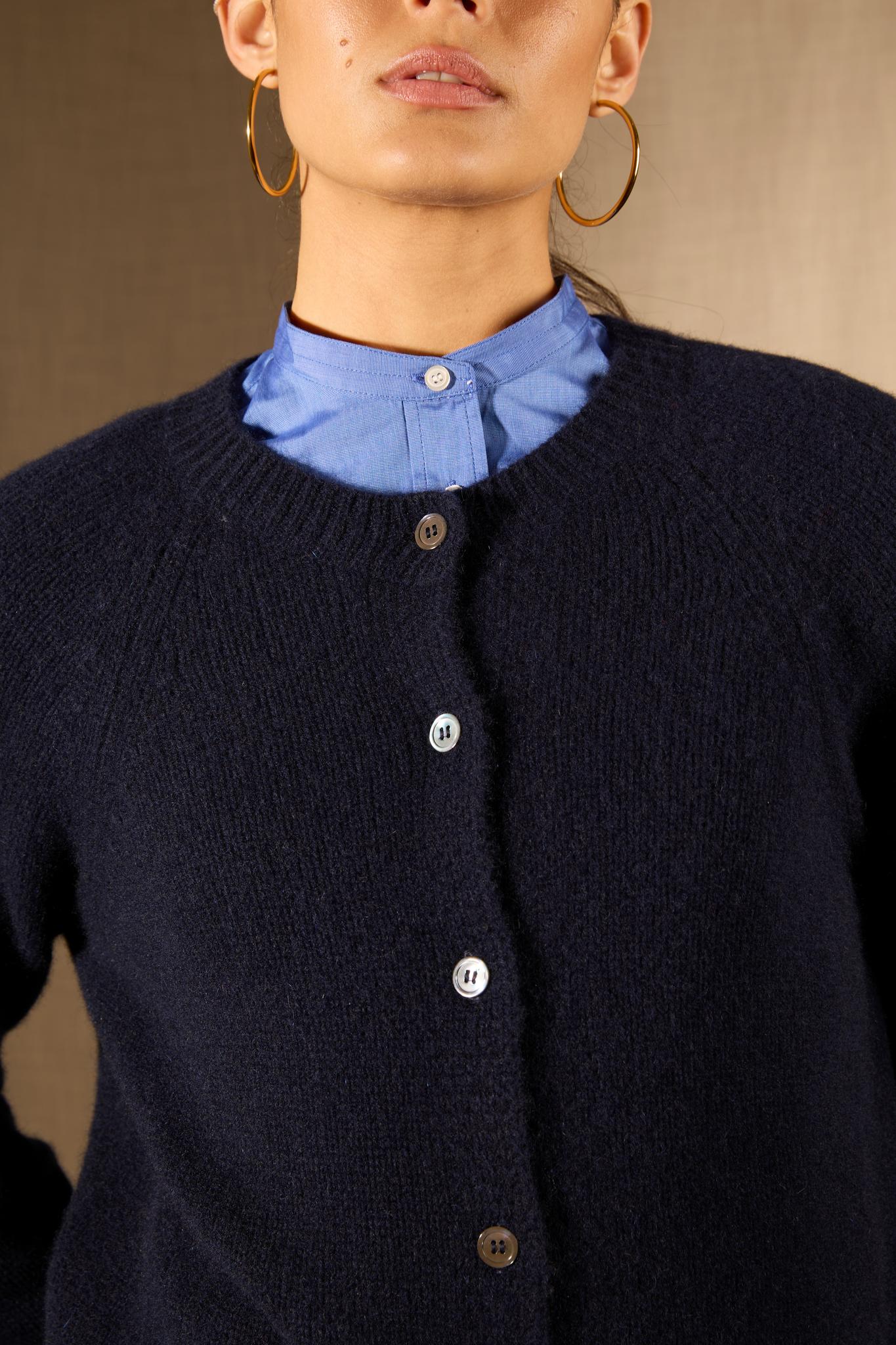 RABTEN cardigan col rond 8 fils navy 100% cachemire