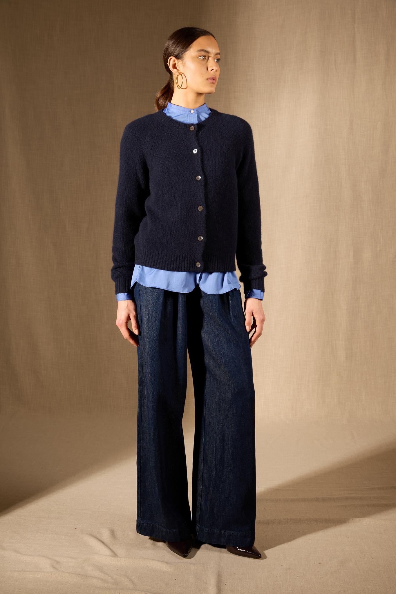 RABTEN cardigan col rond 8 fils navy 100% cachemire