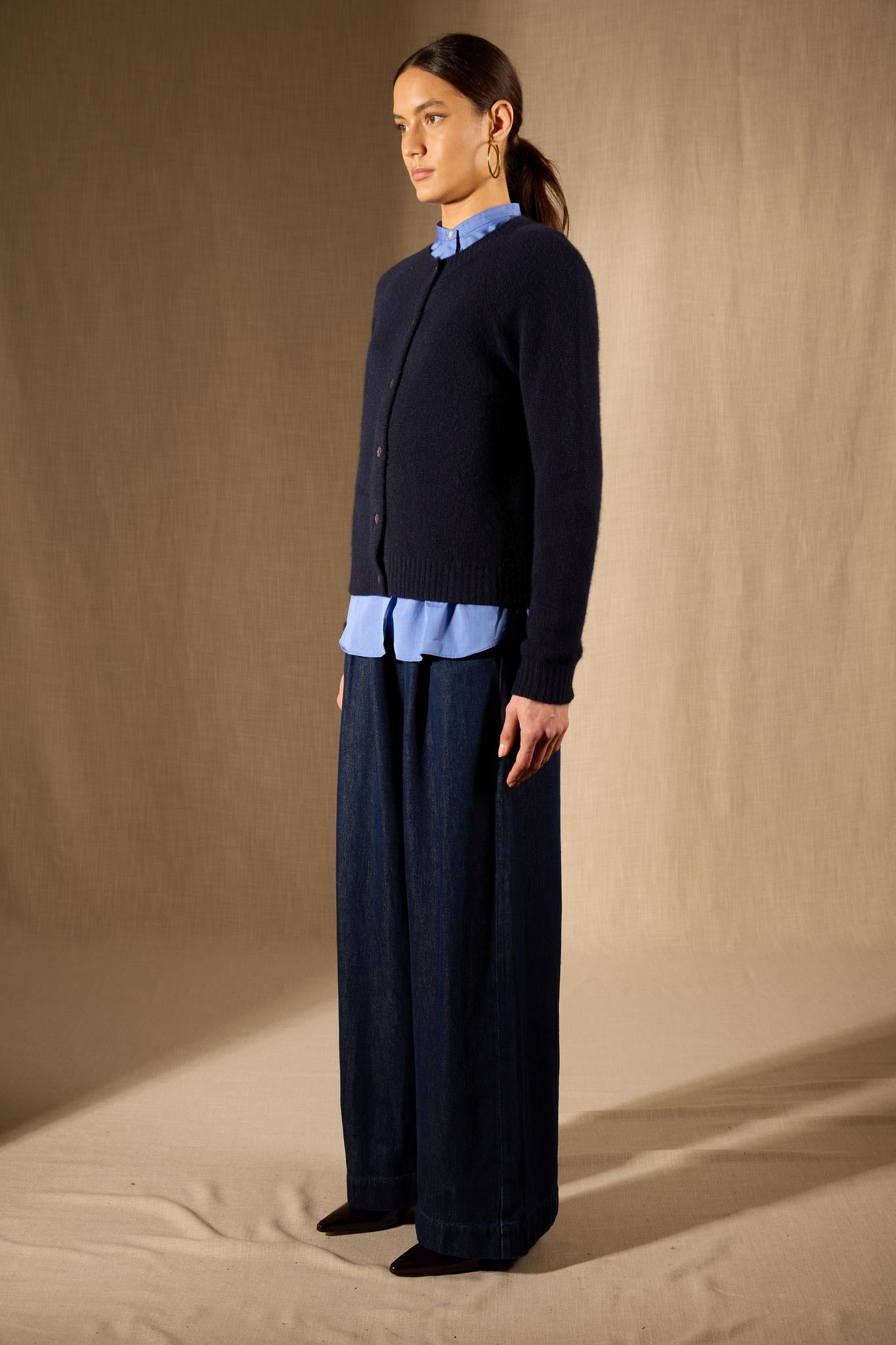 RABTEN cardigan col rond 8 fils navy 100% cachemire