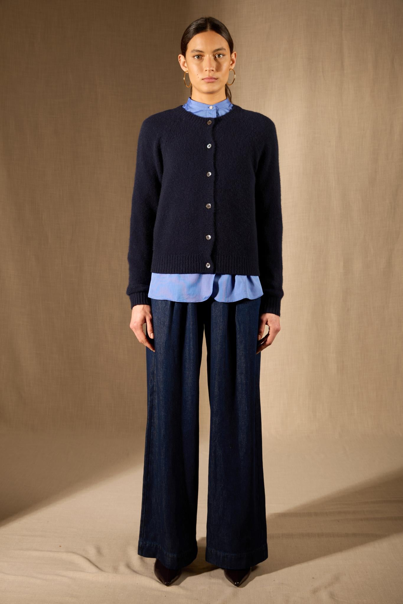 RABTEN cardigan col rond 8 fils navy 100% cachemire
