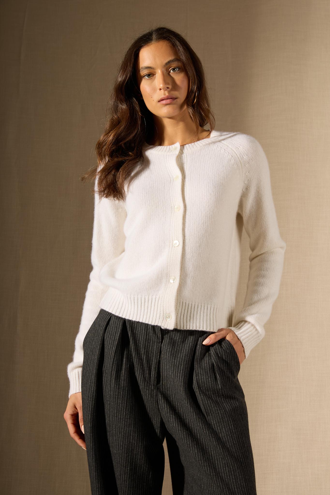 RABTEN cardigan col rond 8 fils neige 100% cachemire