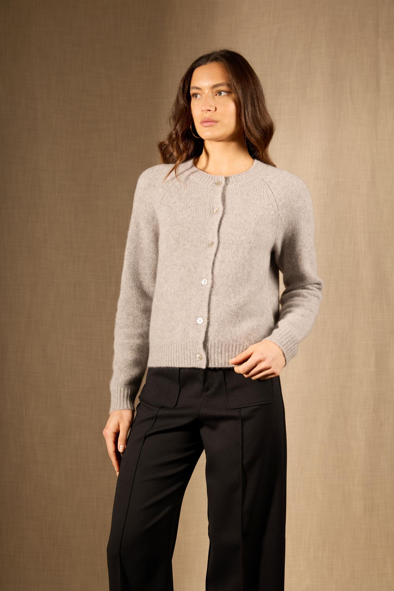 RABTEN cardigan col rond 8 fils nuage chiné 100% cachemire