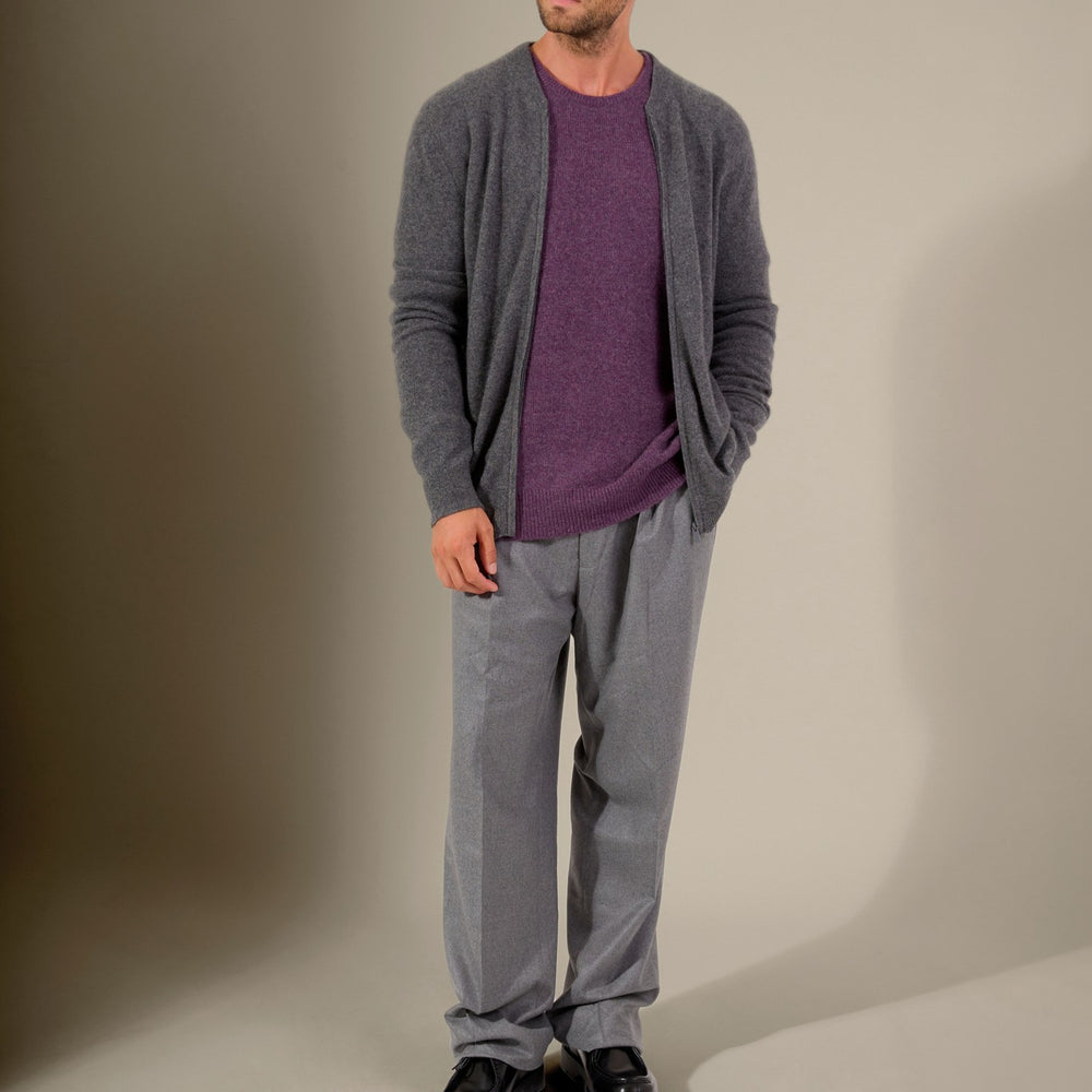 ramon gilet zippé col mao anthracite chiné 100% cachemire