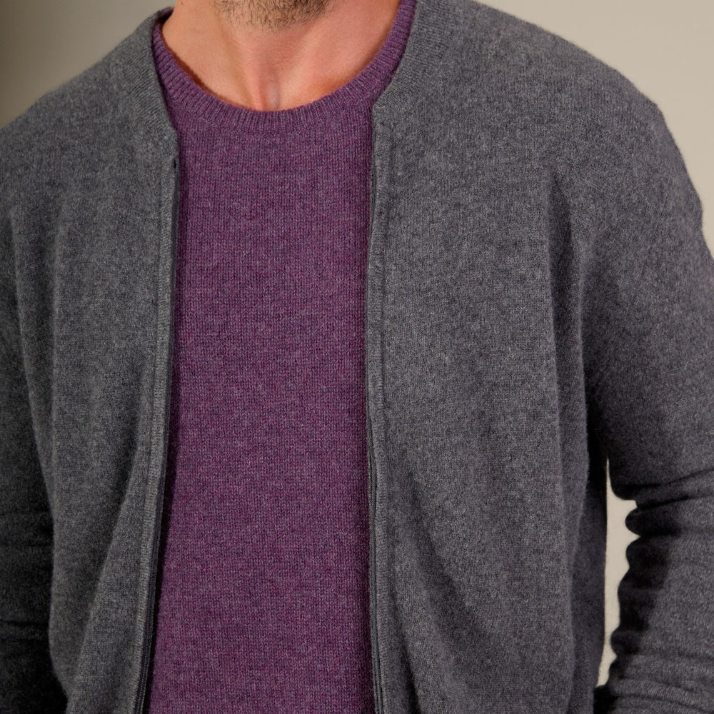 ramon gilet zippé col mao anthracite chiné 100% cachemire