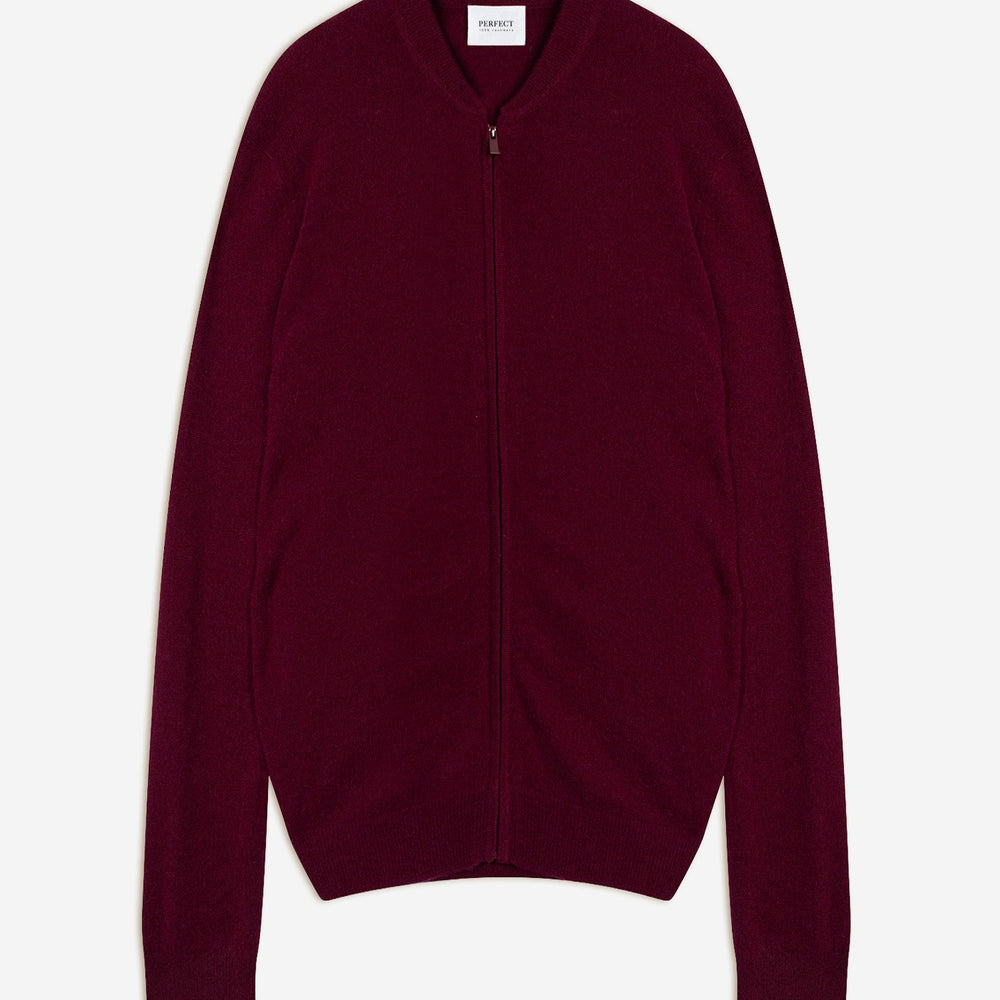 ramon gilet zippé col mao bordeaux 100% cachemire