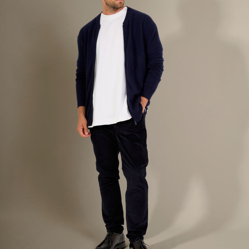 ramon gilet zippé col mao navy 100% cachemire