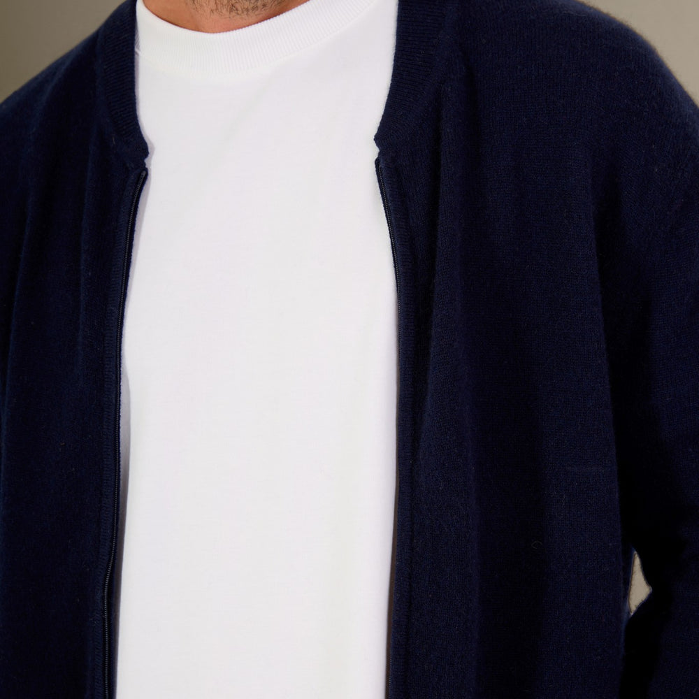 ramon gilet zippé col mao navy 100% cachemire