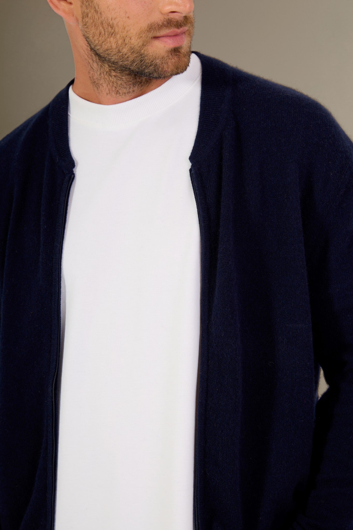 ramon gilet zippé col mao navy 100% cachemire