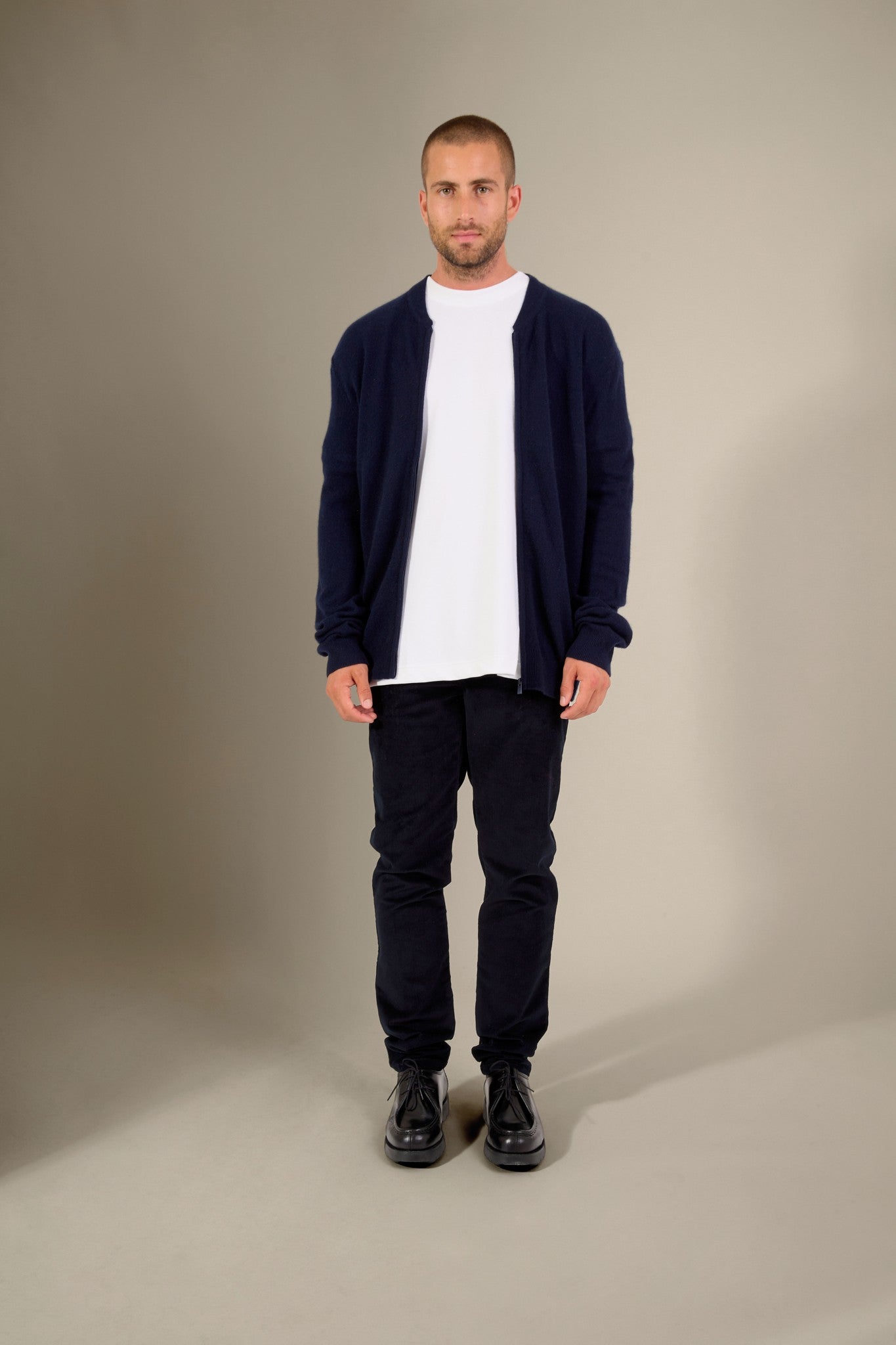 ramon gilet zippé col mao navy 100% cachemire