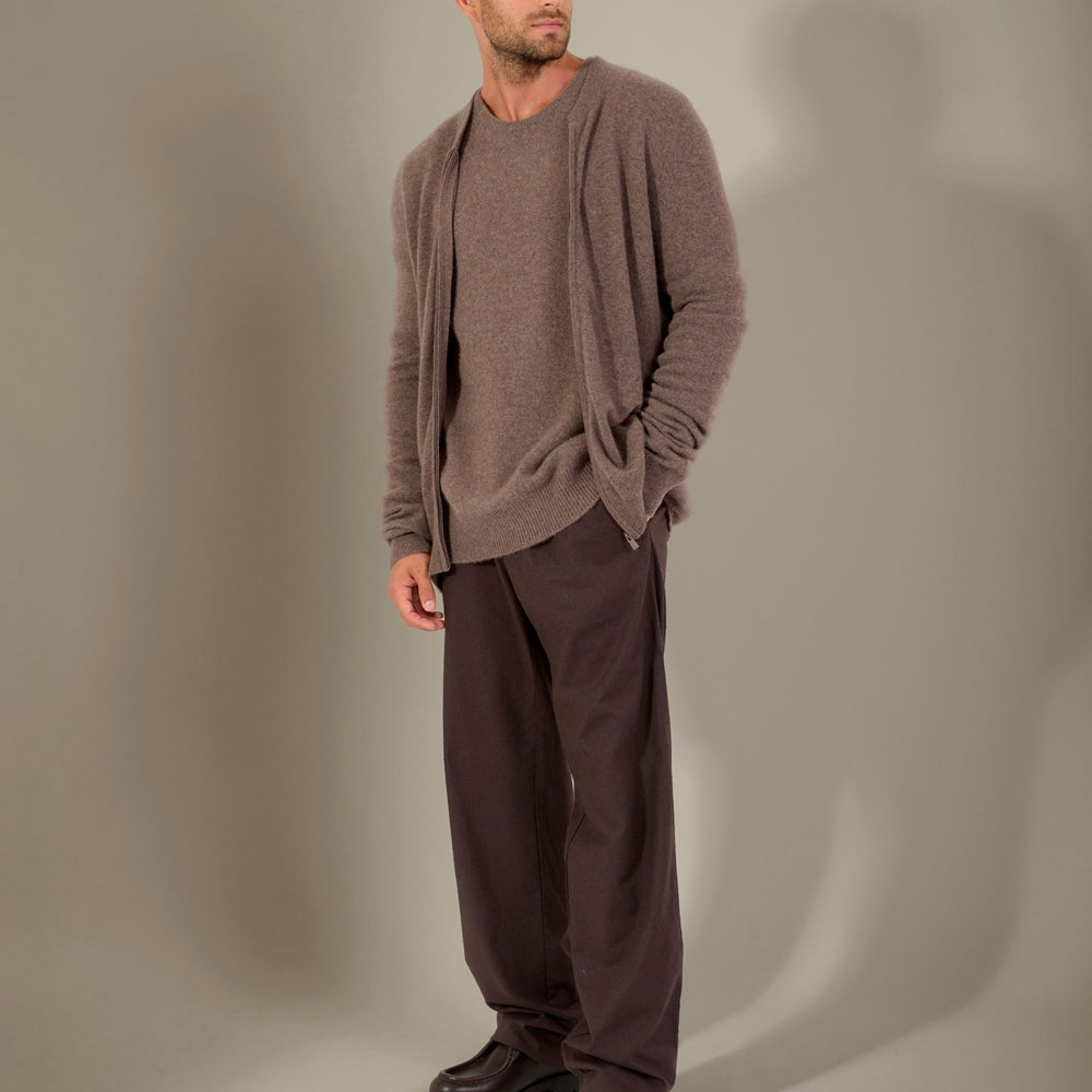 ramon gilet zippé col mao taupe chiné 100% cachemire