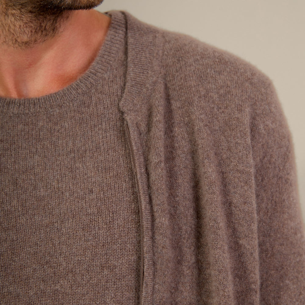 ramon gilet zippé col mao taupe chiné 100% cachemire