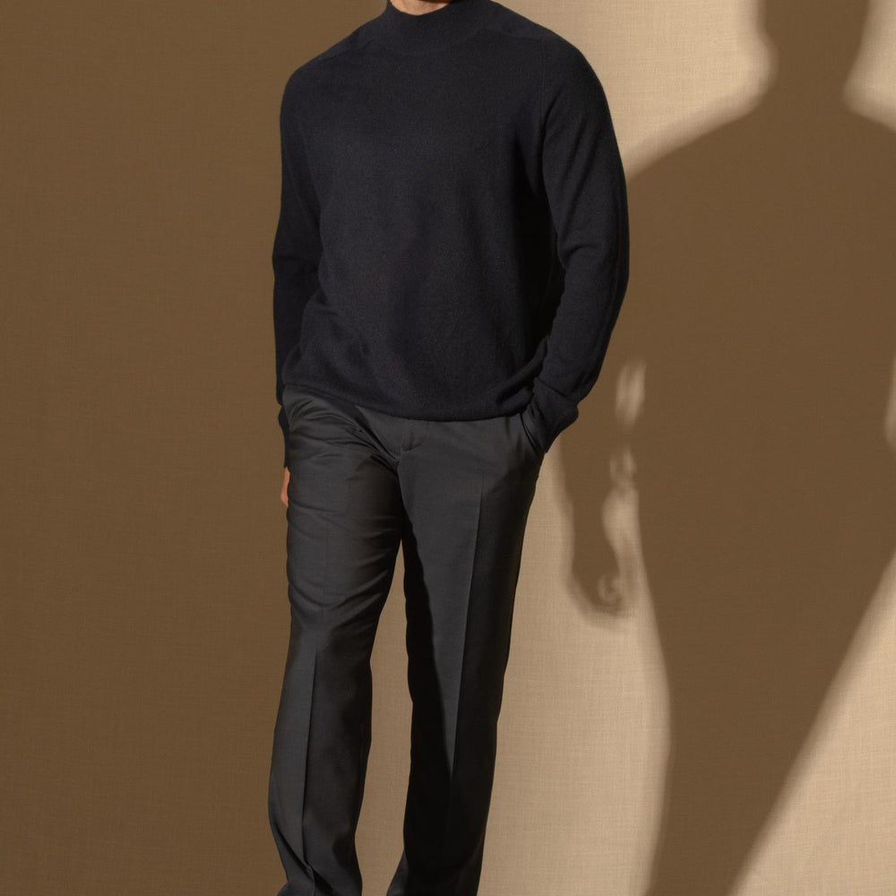 RAPHAEL pull col montant navy 100% cachemire