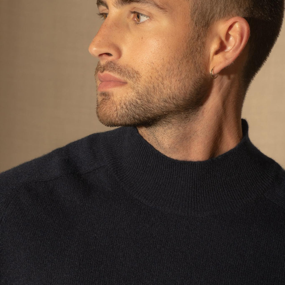 RAPHAEL pull col montant navy 100% cachemire