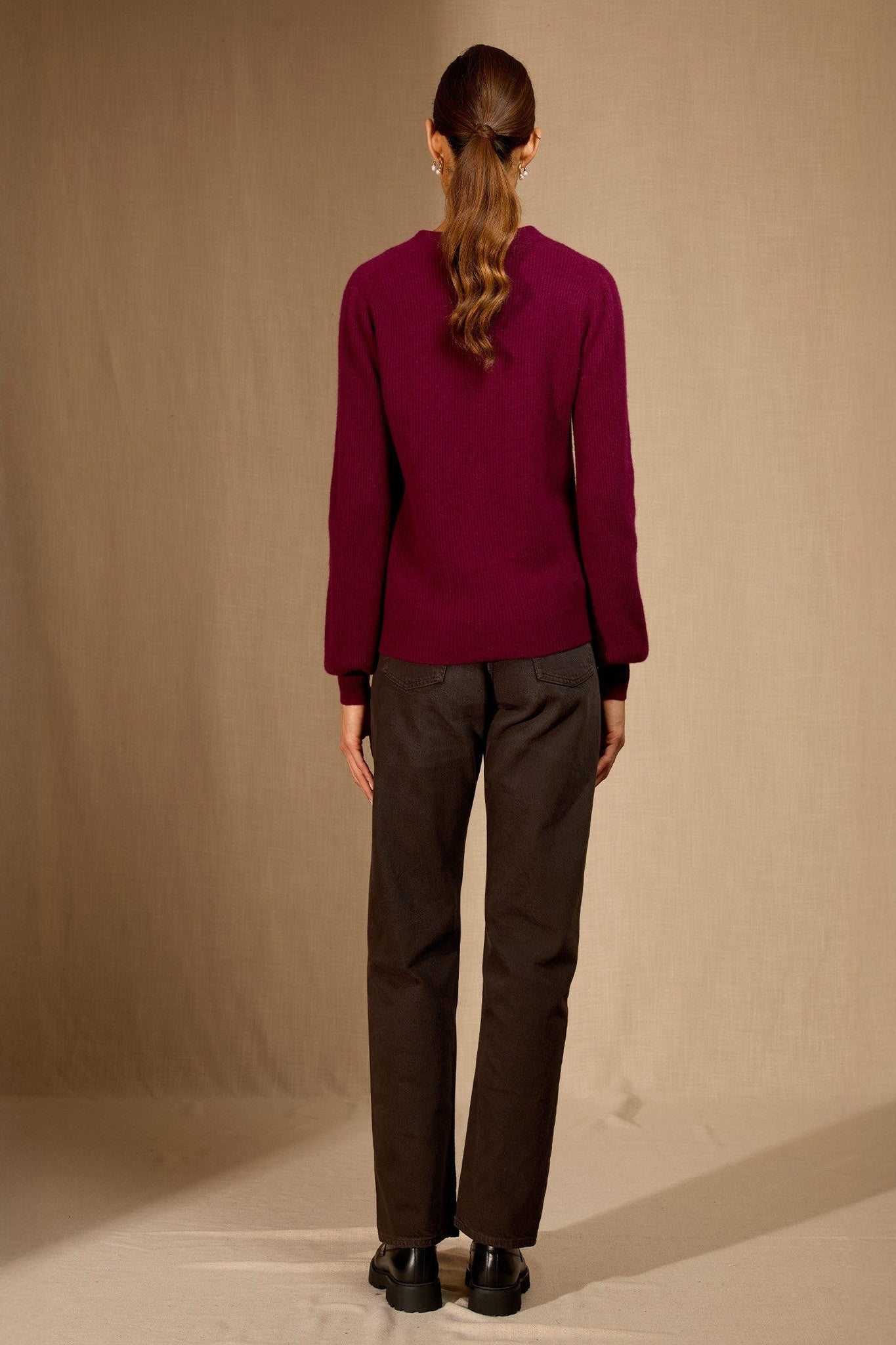 ruba pull col lavallière bordeaux 100% cachemire