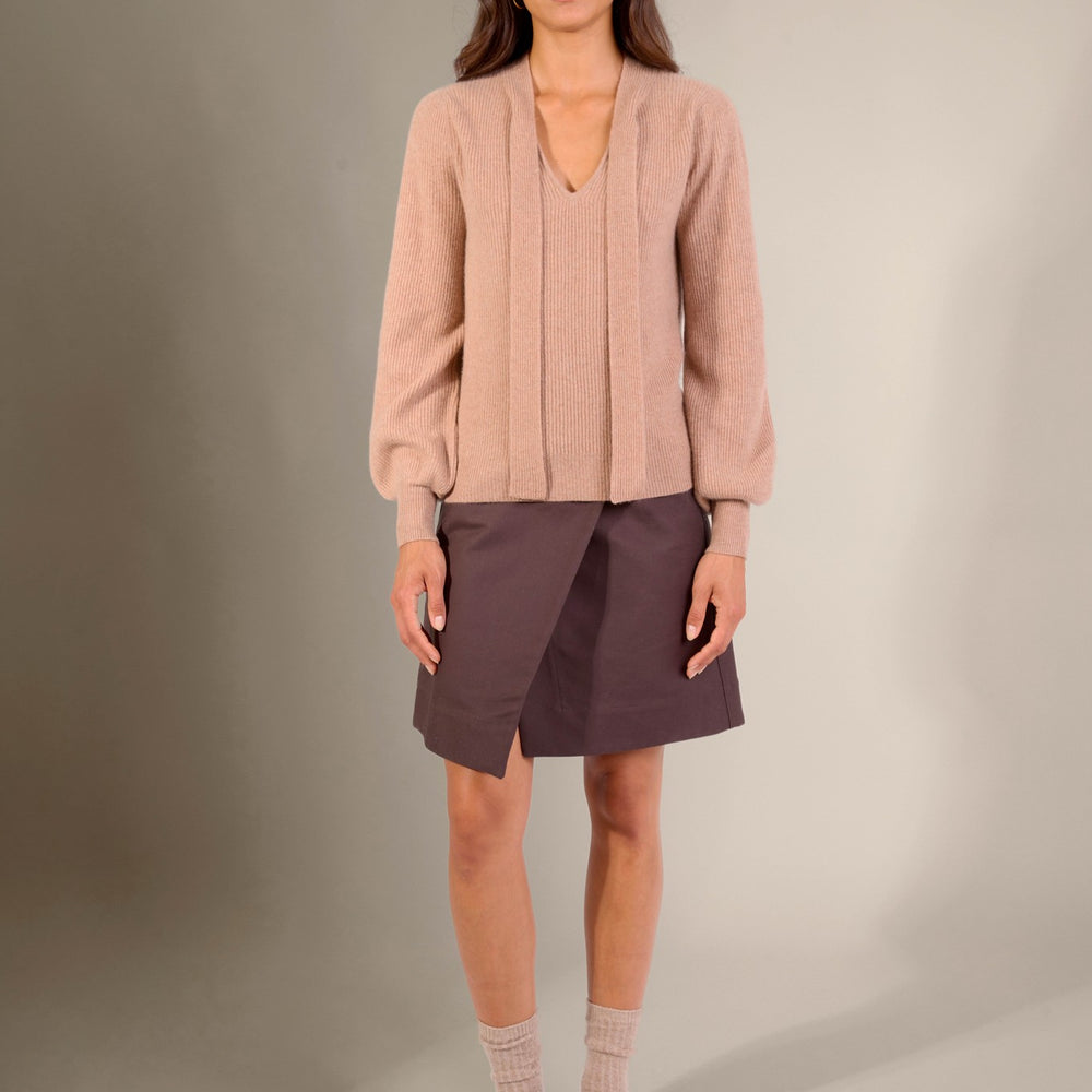 ruba pull col lavallière camel chiné 100% cachemire