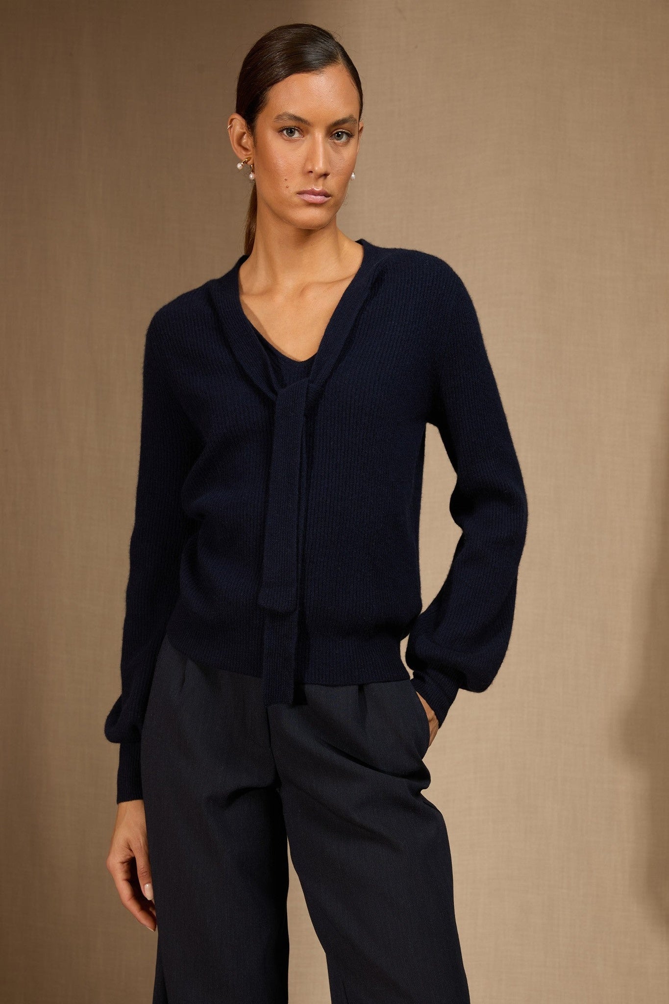 ruba pull col lavallière navy 100% cachemire