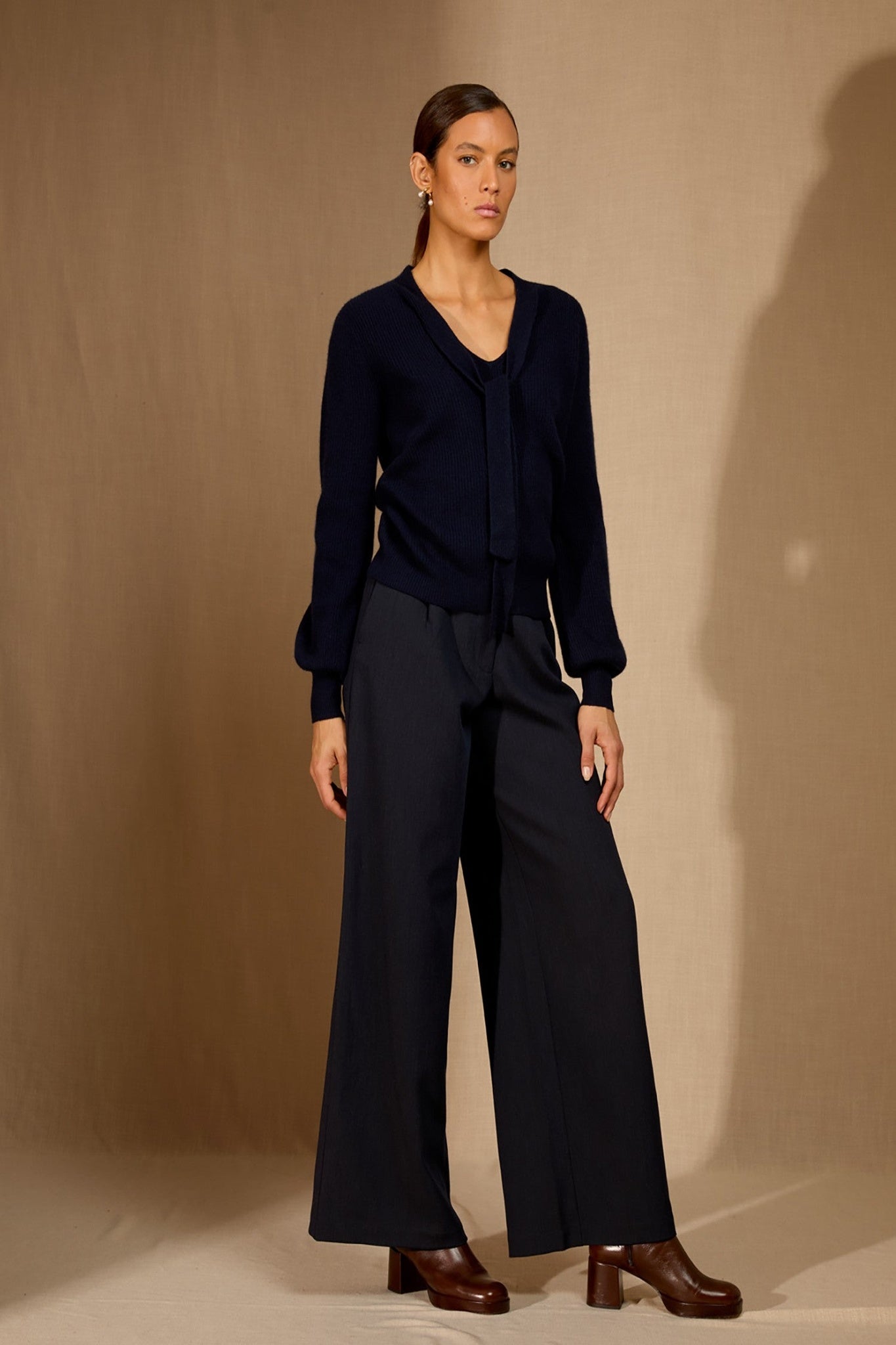 ruba pull col lavallière navy 100% cachemire