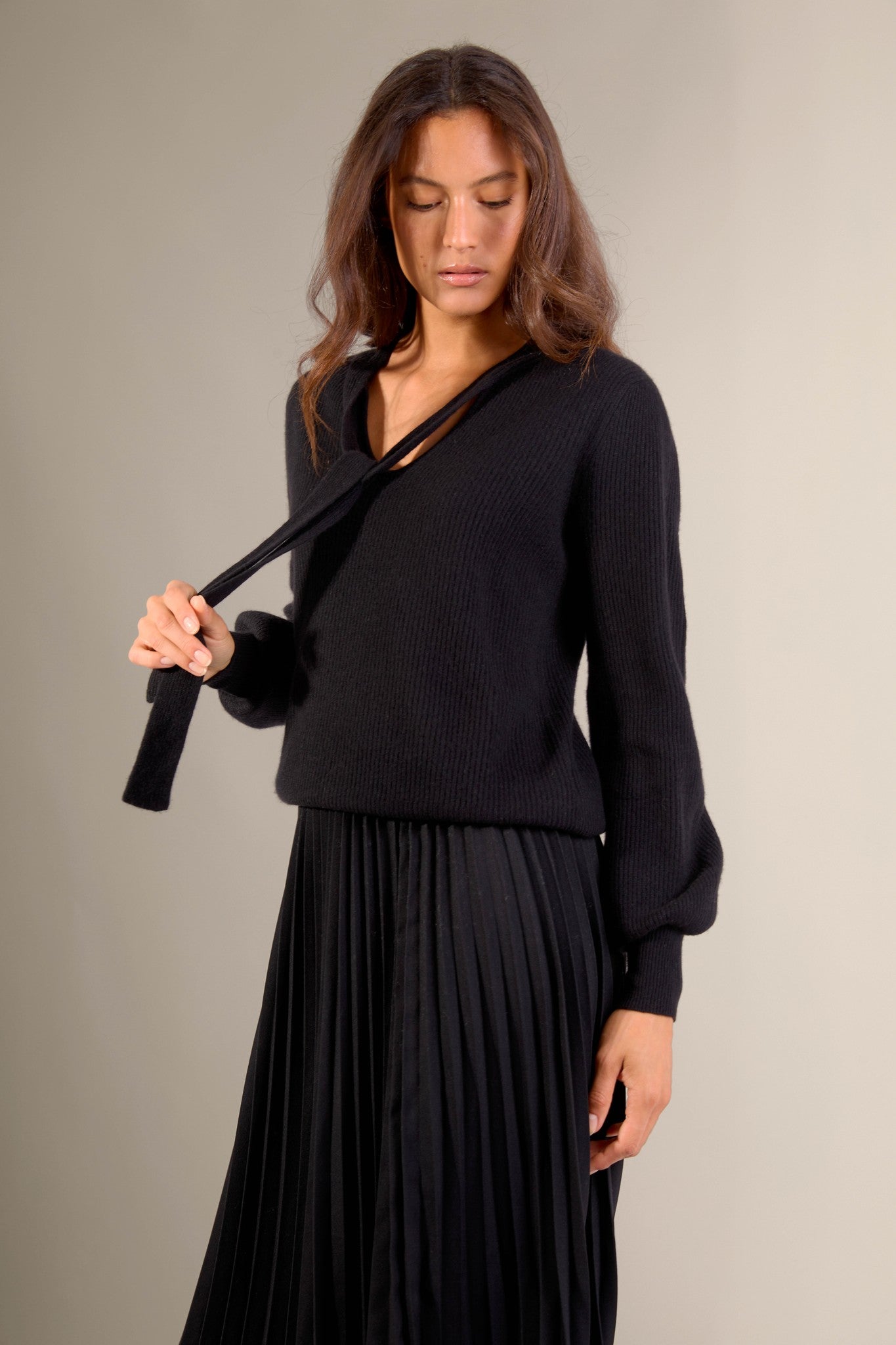 ruba pull col lavallière noir 100% cachemire