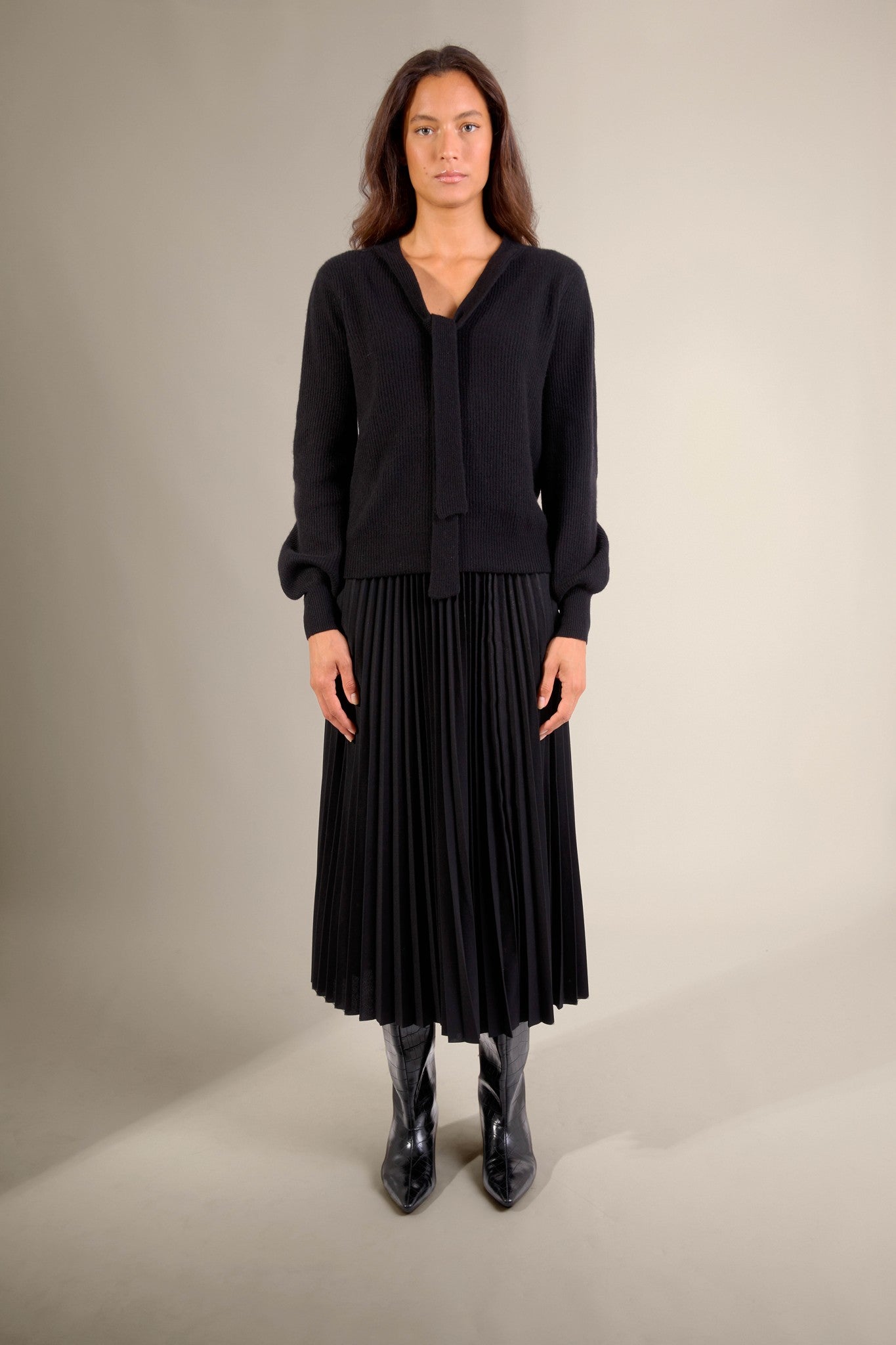 ruba pull col lavallière noir 100% cachemire