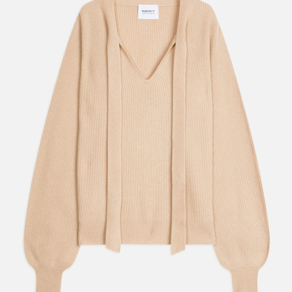 ruba pull col lavallière sable 100% cachemire