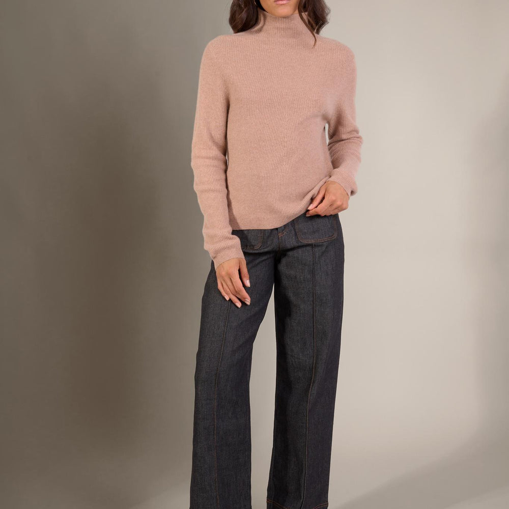 RUBY pull col montant camel chiné 100% cachemire