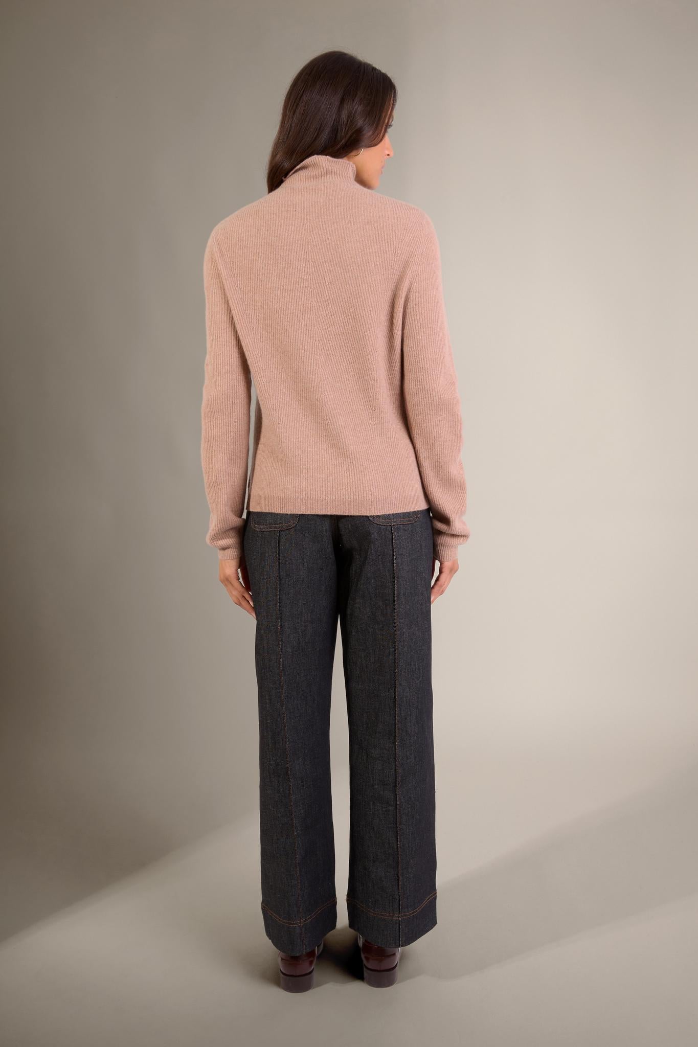 RUBY pull col montant camel chiné 100% cachemire