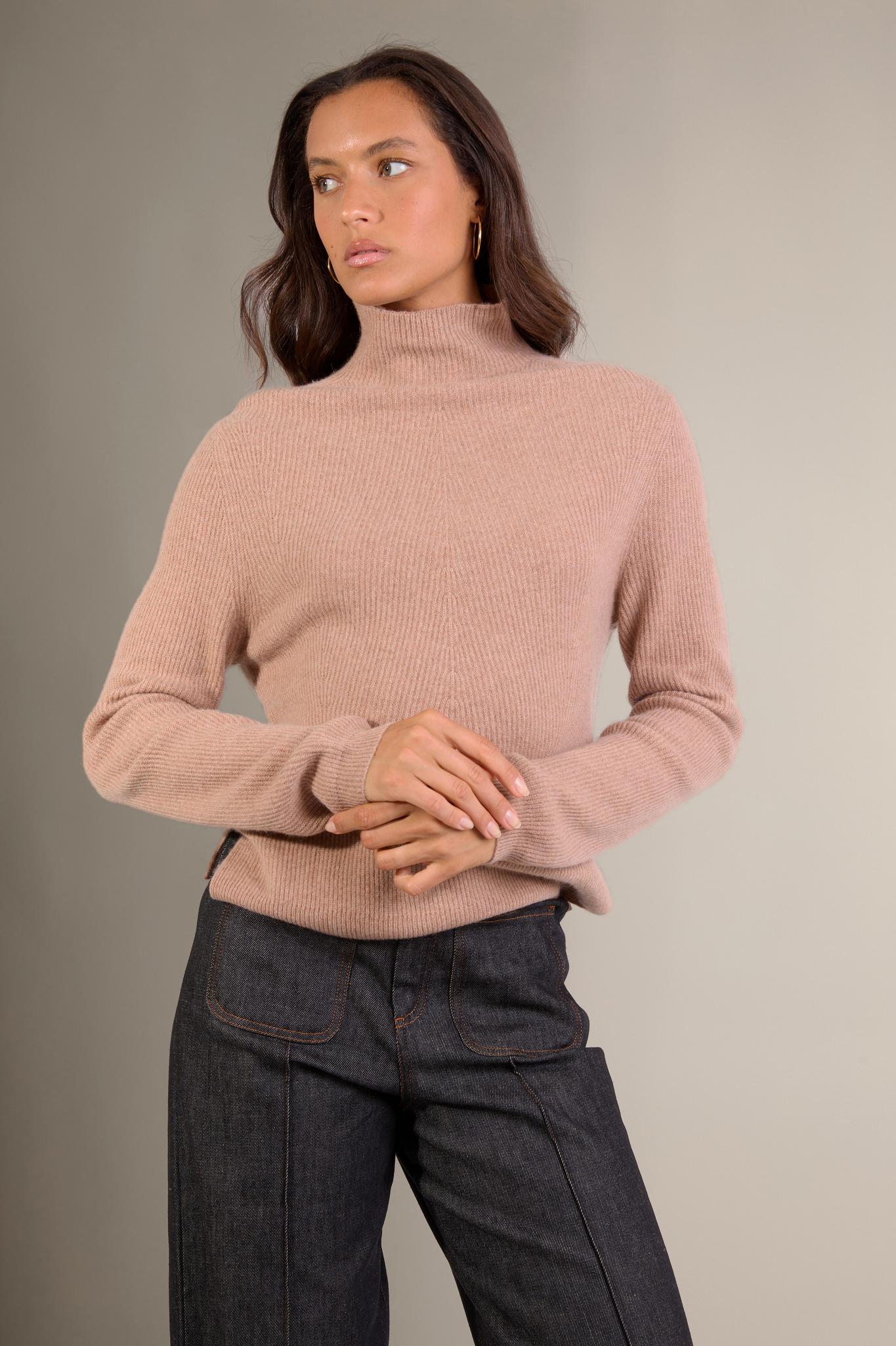RUBY pull col montant camel chiné 100% cachemire