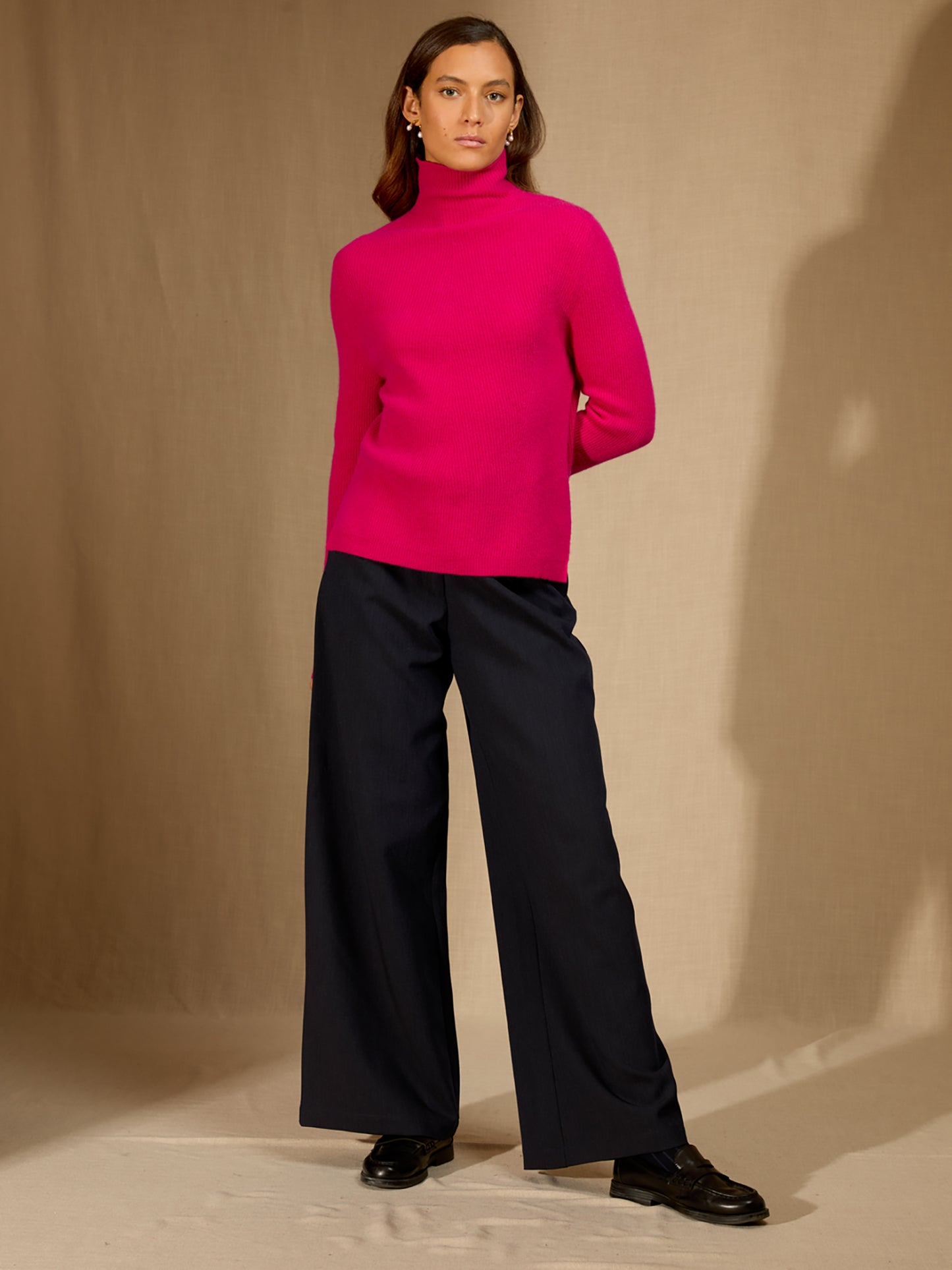 RUBY pull col montant fuchsia 100% cachemire