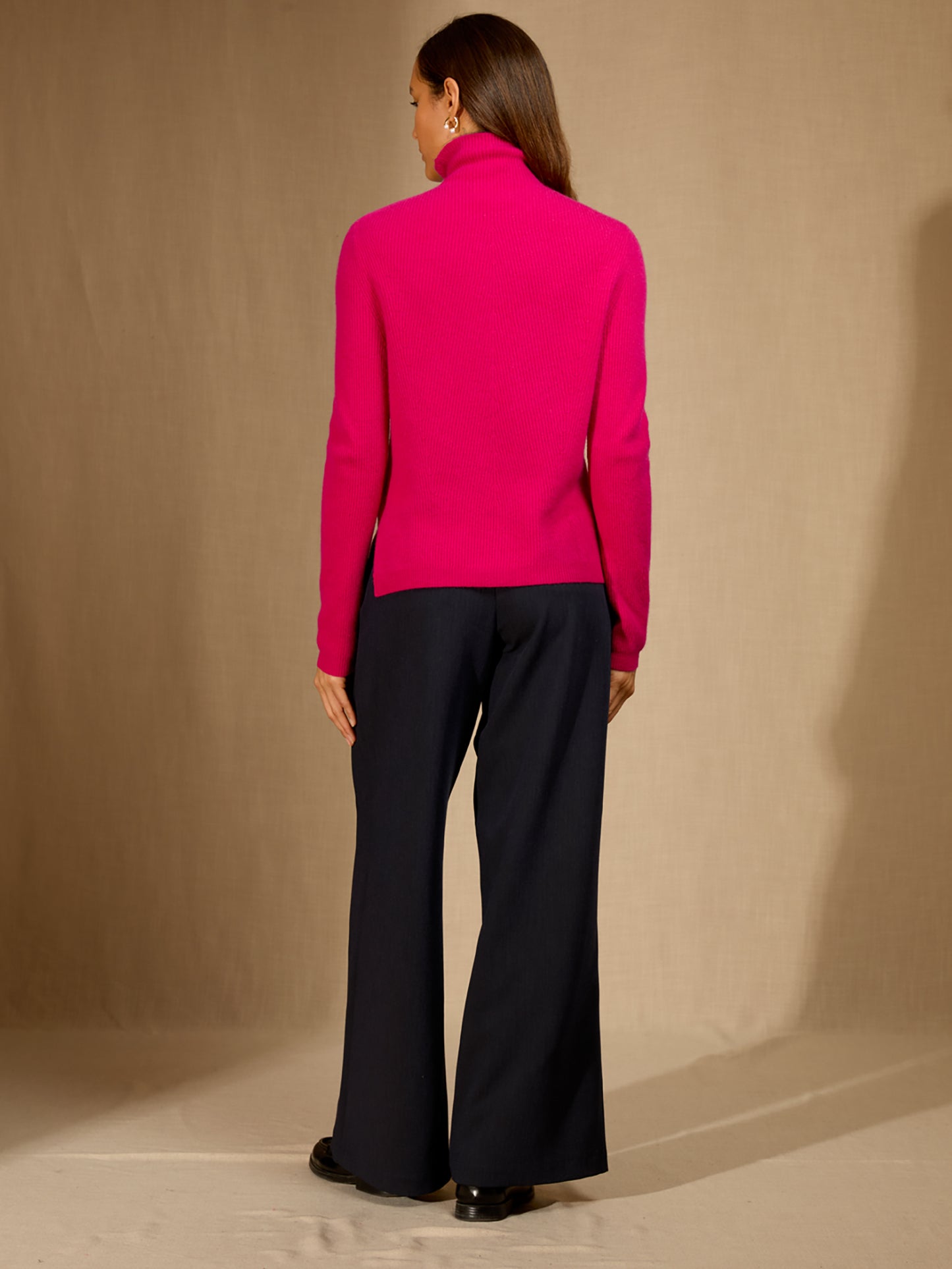RUBY pull col montant fuchsia 100% cachemire