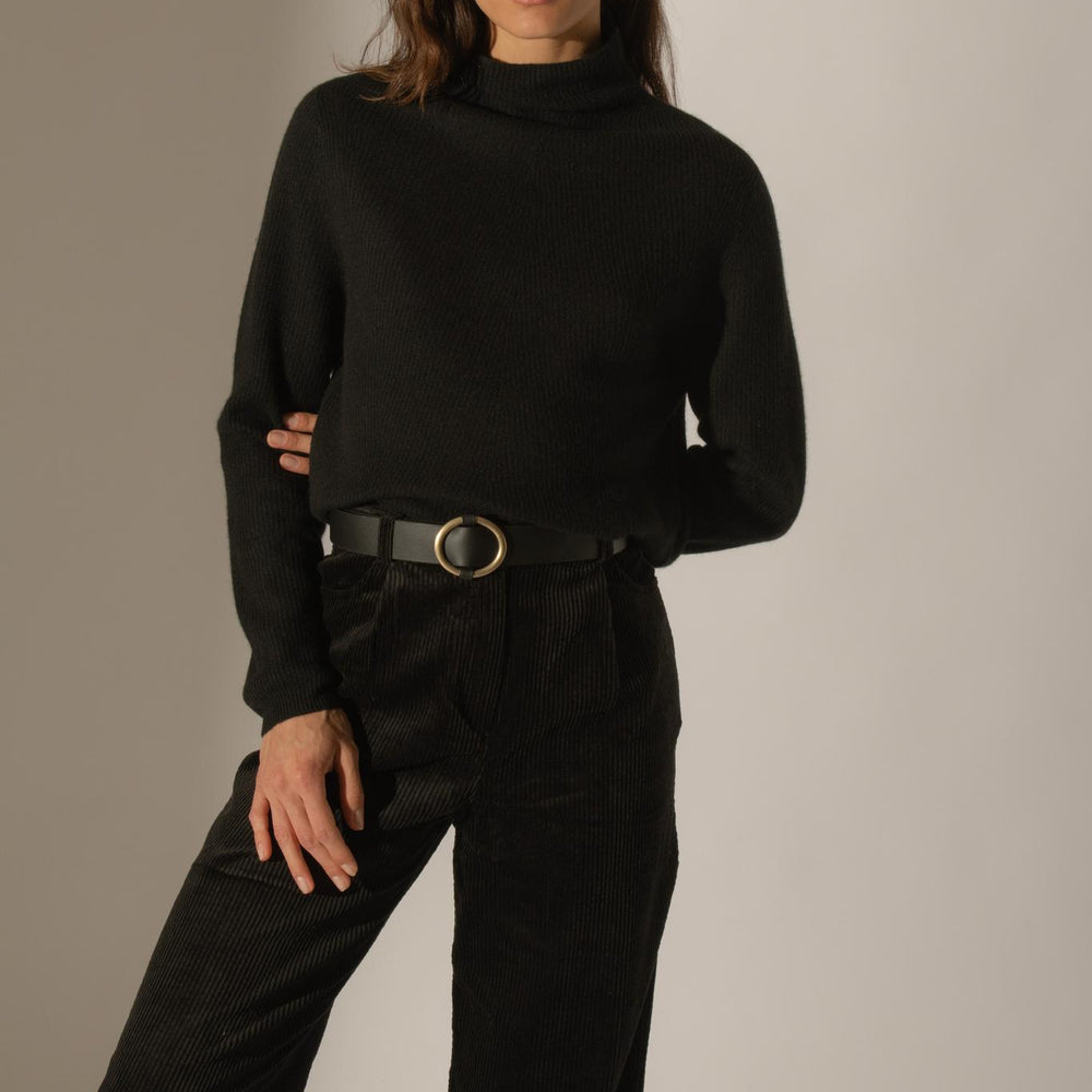RUBY pull col montant noir 100% cachemire