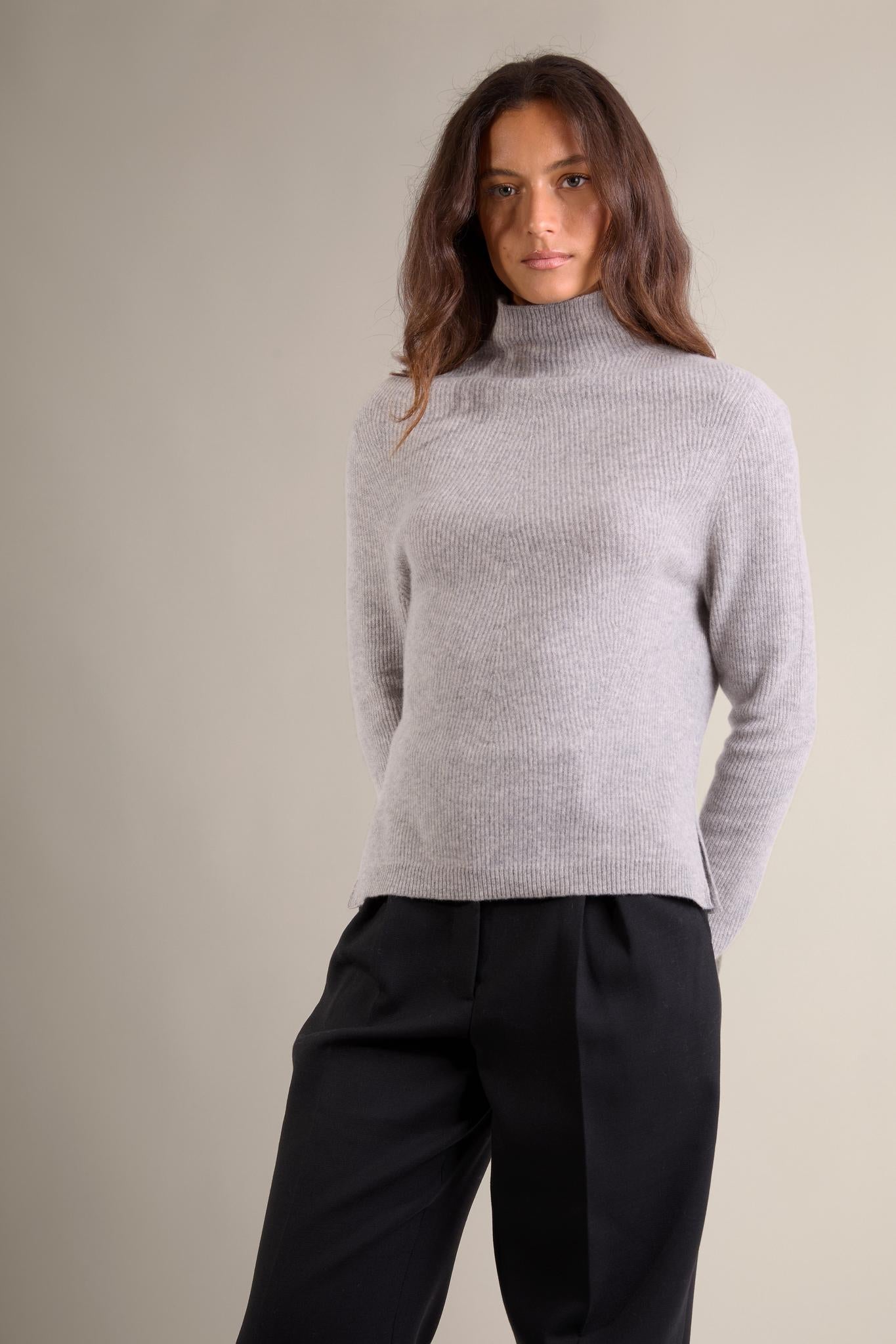 RUBY pull col montant nuage chiné 100% cachemire
