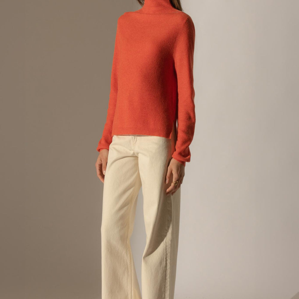 RUBY pull col montant orange chiné 100% cachemire