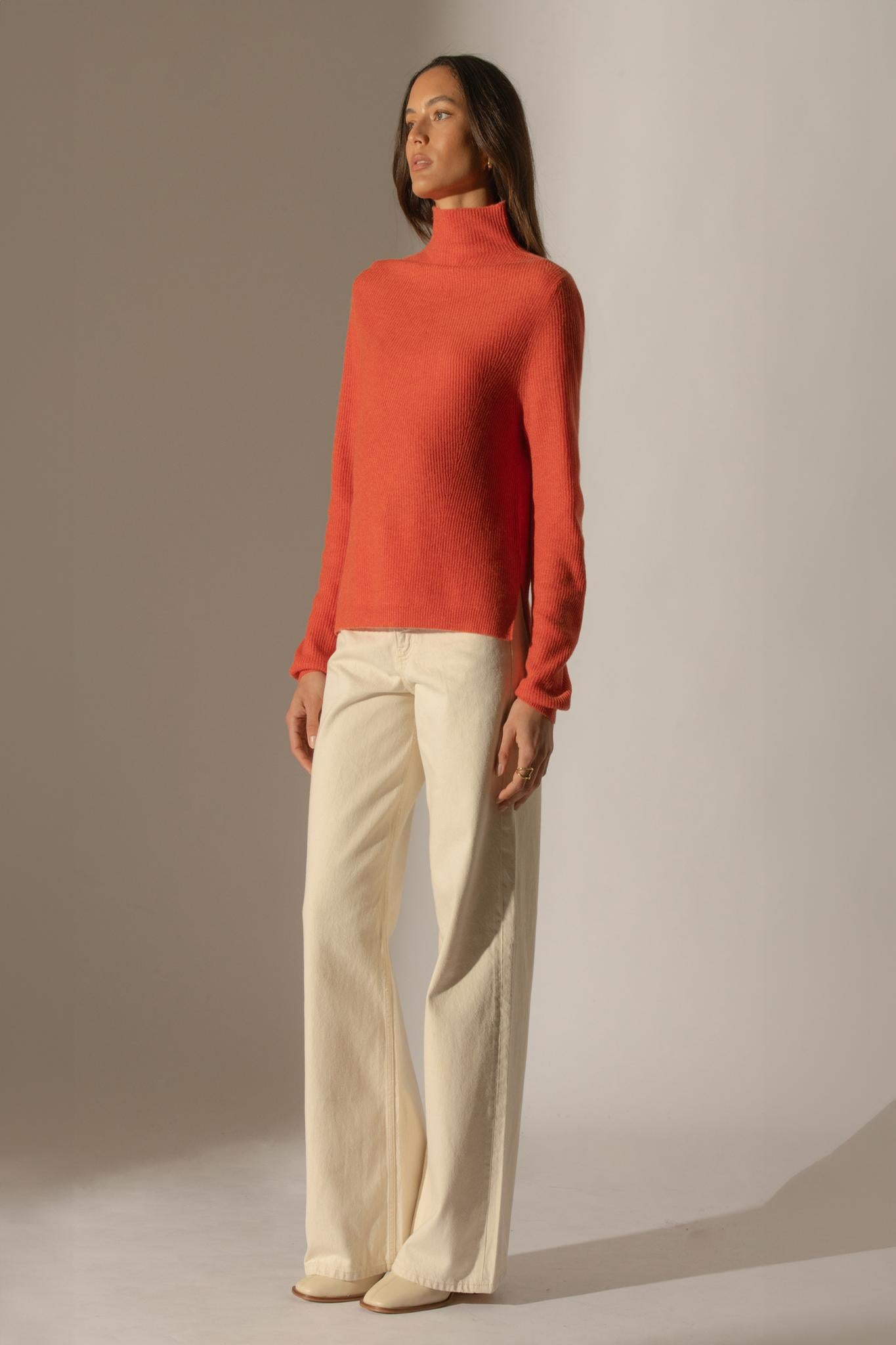 RUBY pull col montant orange chiné 100% cachemire
