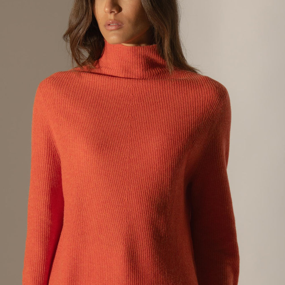 RUBY pull col montant orange chiné 100% cachemire