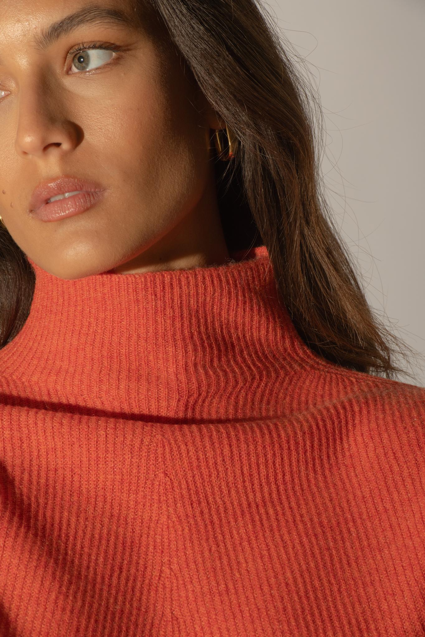 RUBY pull col montant orange chiné 100% cachemire