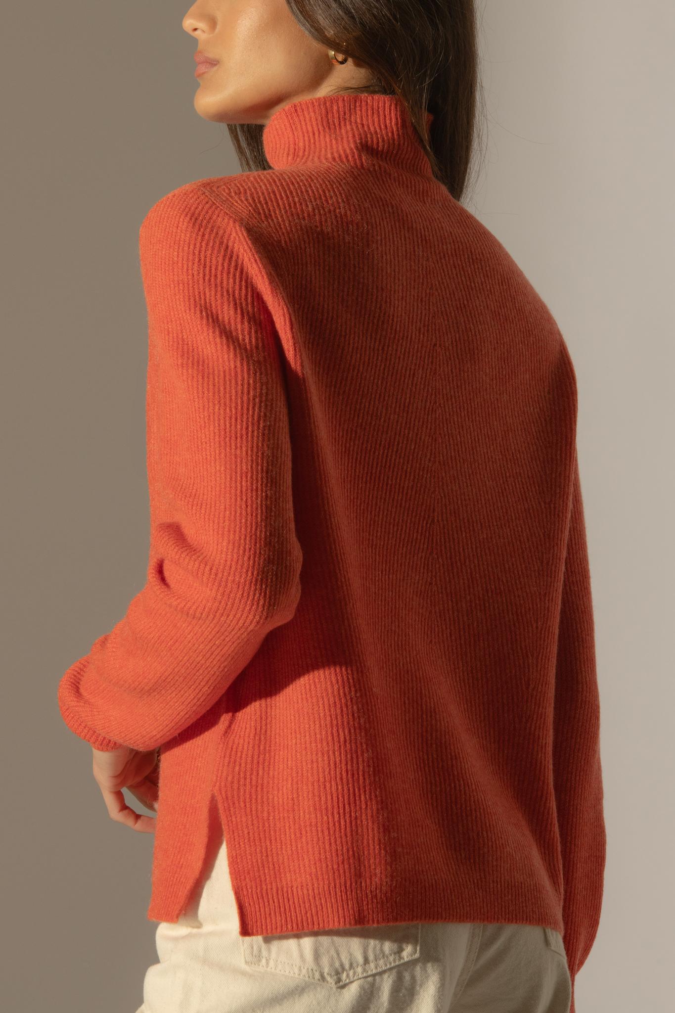 RUBY pull col montant orange chiné 100% cachemire