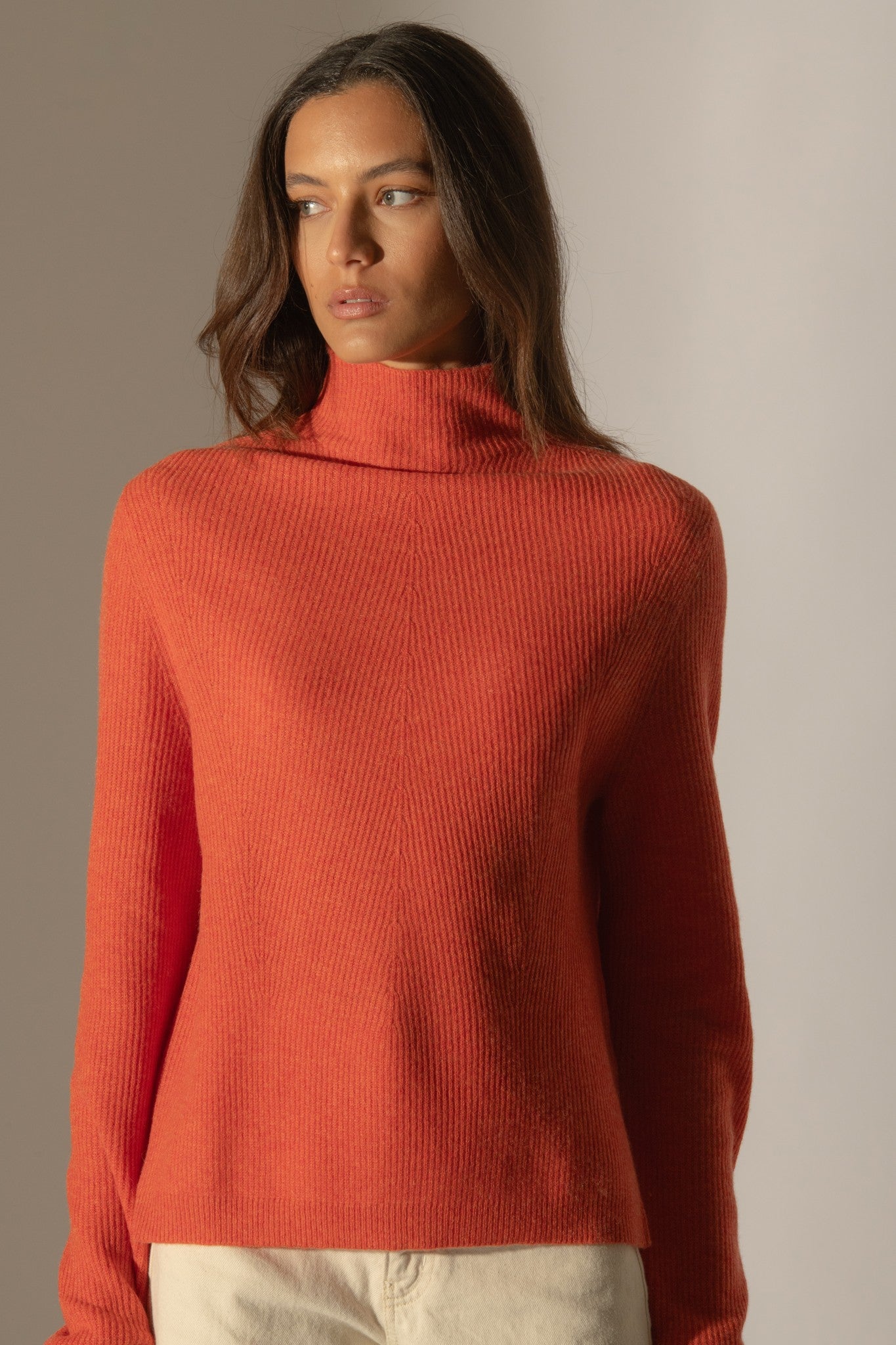 ruby pull col montant orange chiné 100% cachemire